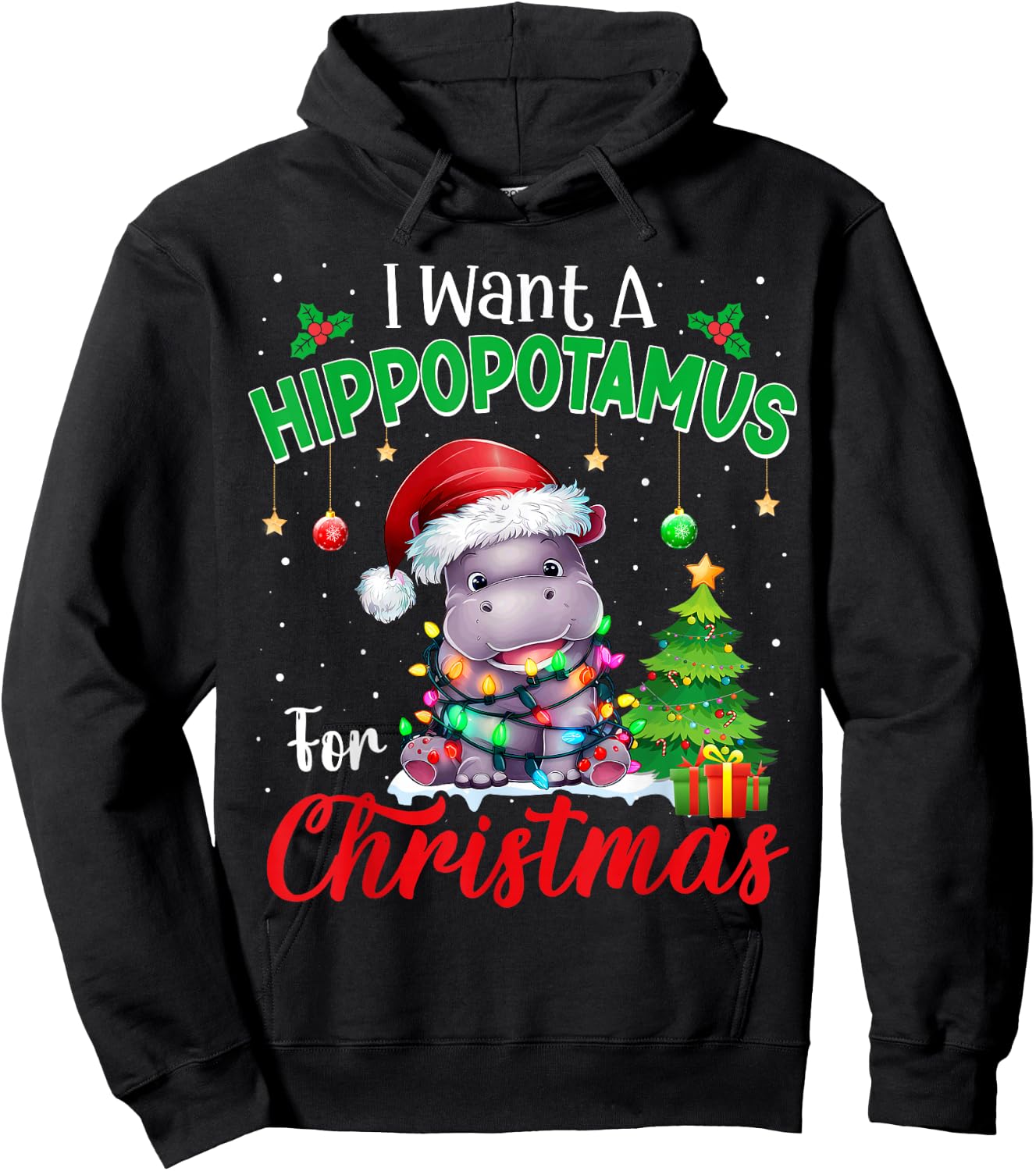I Want A Hippopotamus For Christmas Pajama Xmas Kids Adults Hoodie - Hoodie | Black