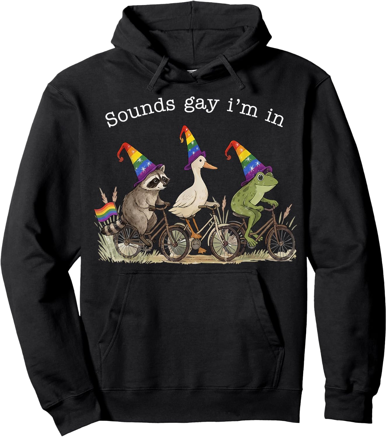 Sounds Gay I Am in Funny Animals Riding Bicycles LGBT Pride Hoodie - Hoodie | Black