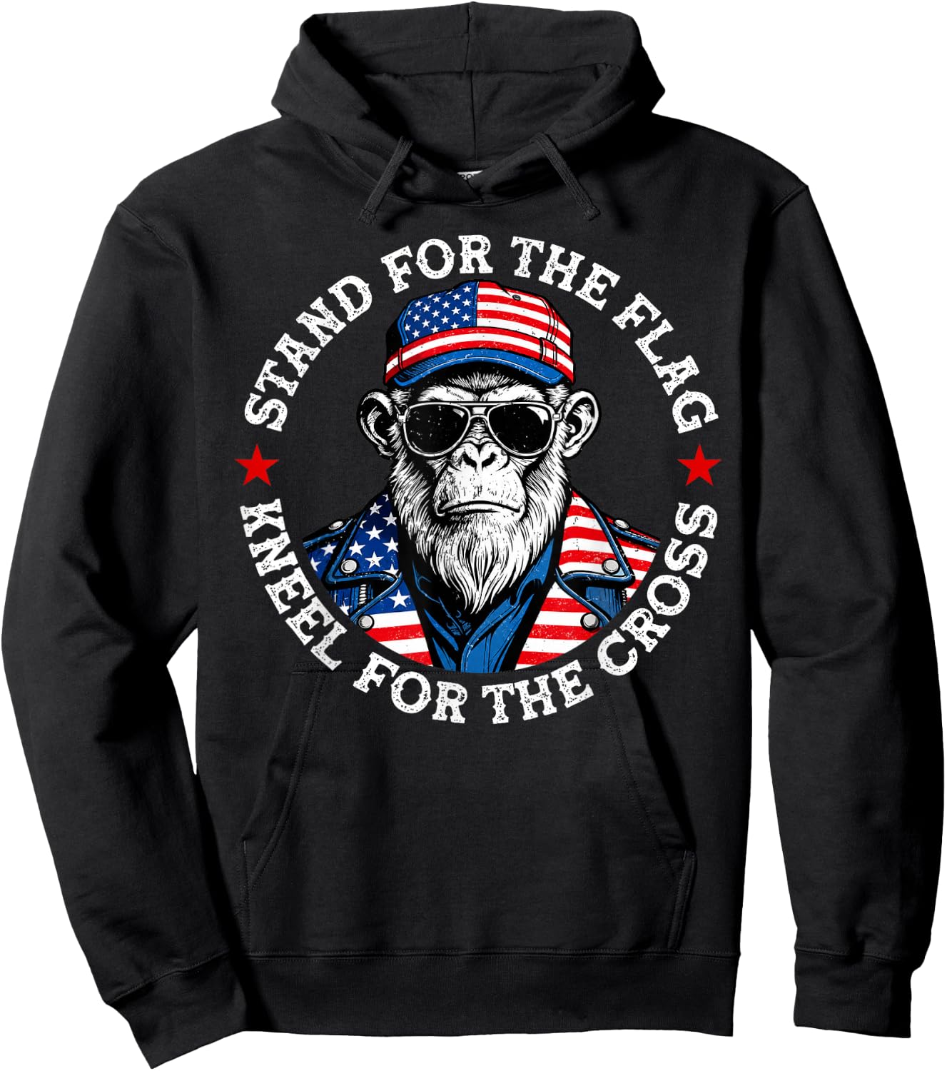Stand for The Flag Kneel for The Cross Patriotic Monkey Hoodie - Hoodie | Black