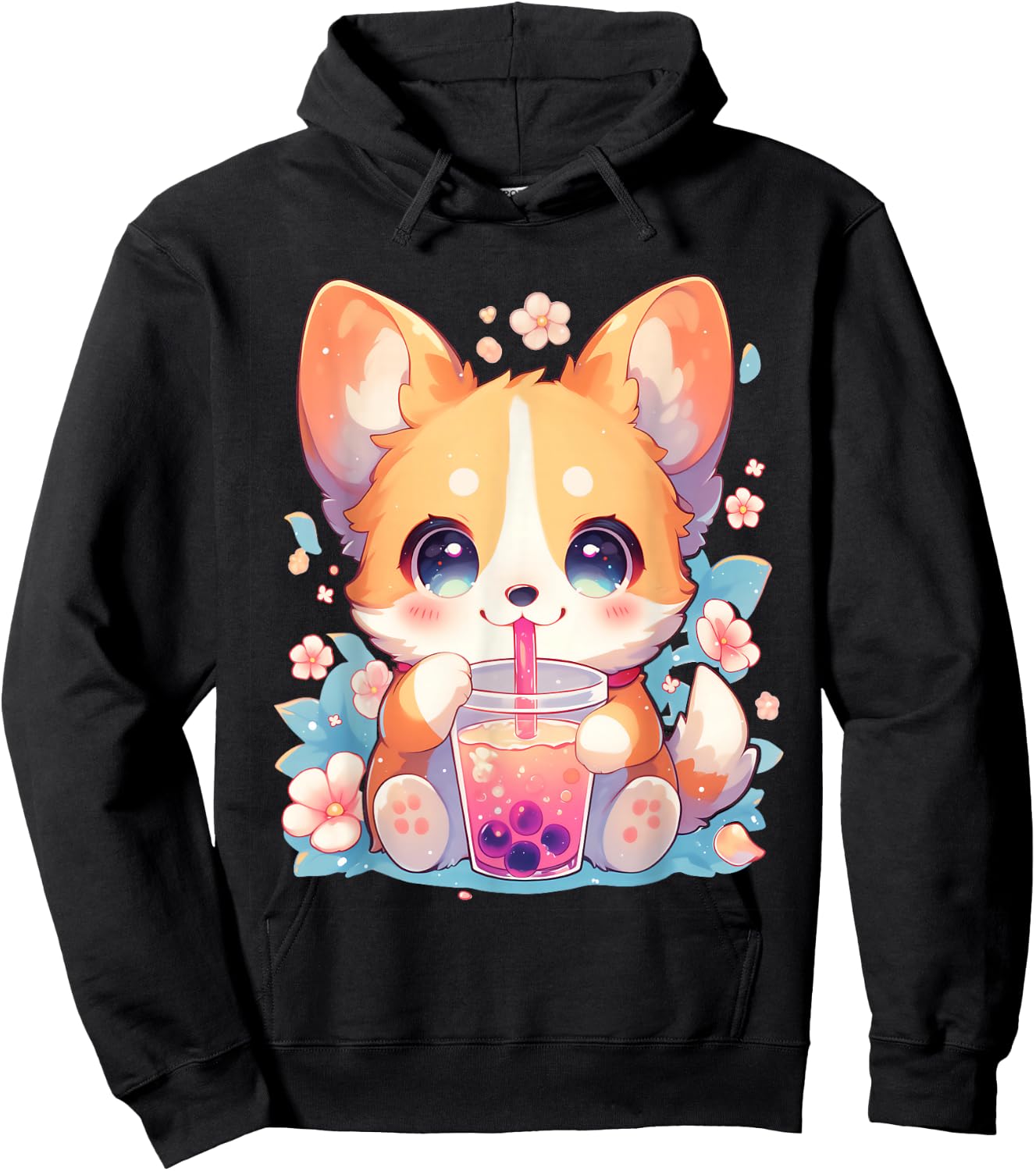 Boba Tea Bubble Tea Anime Kawaii Corgi Puppy Hoodie - Hoodie | Black