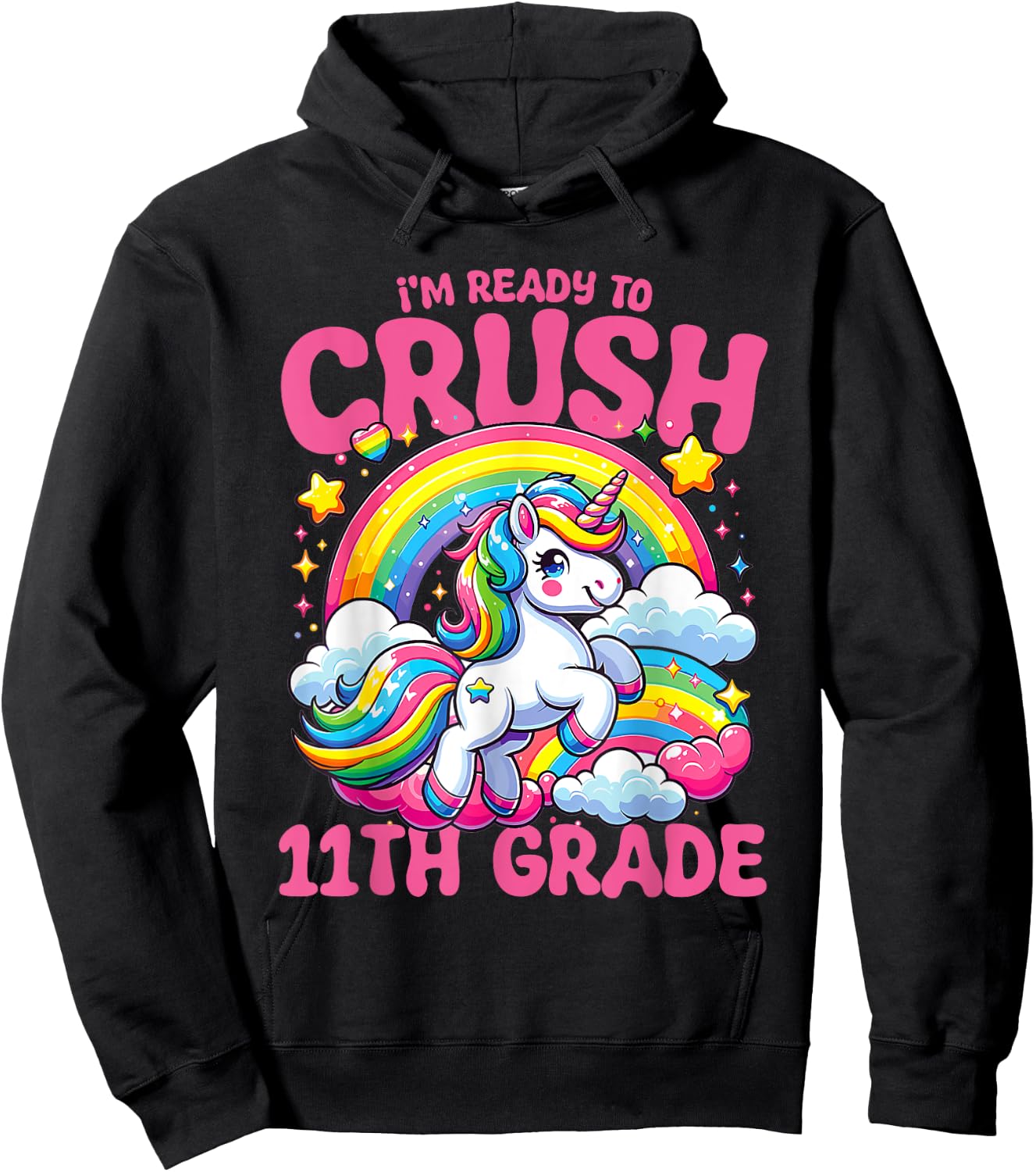 Crush 11th Grade Unicorn Girls Teacher Back to School Hoodie - Hoodie | Black