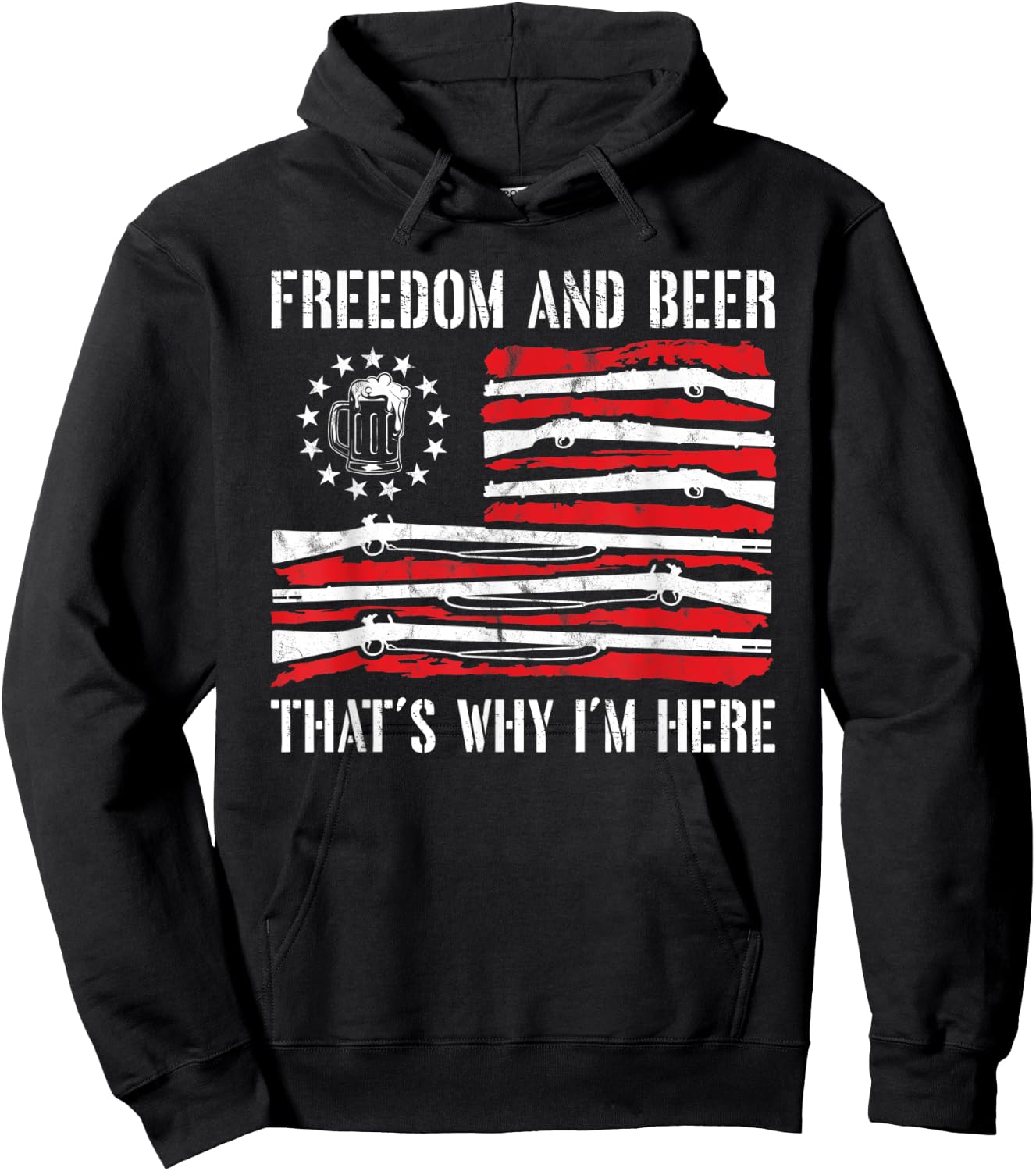 4th of July Freedom And Beer Gun Rights Merica American Flag Hoodie - Hoodie | Black