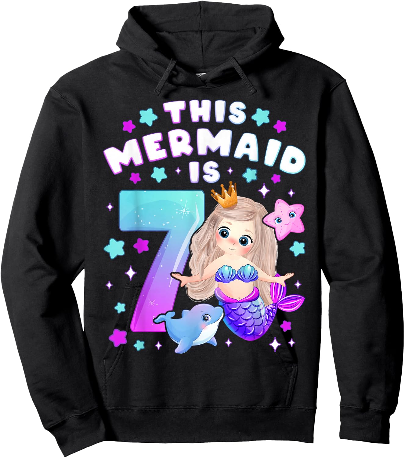 7th Birthday Girl 7 Years Mermaid Number 7 Hoodie - Hoodie | Black