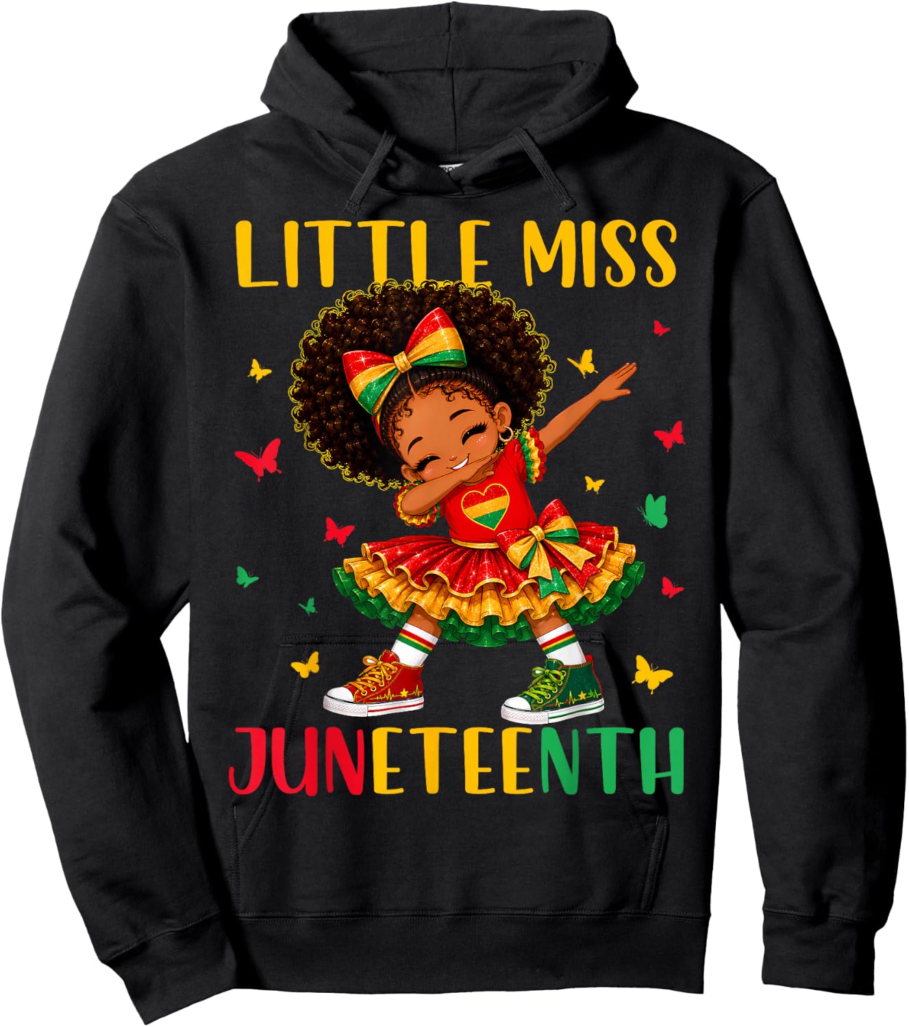 Cute Little Miss Juneteenth Black African Girl Kids Toddlers Hoodie - Hoodie | Black