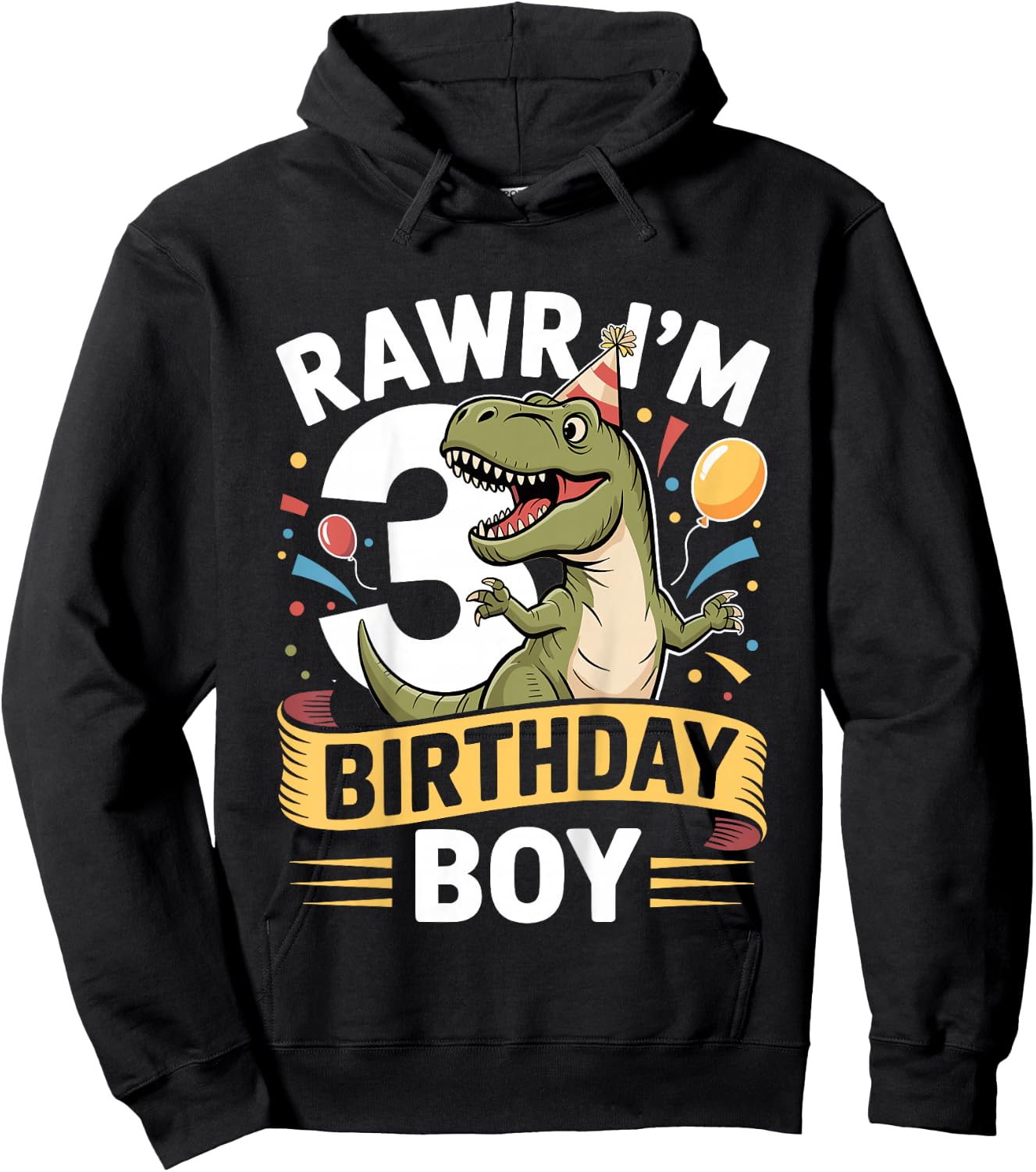 3 Year Old T Rex Rawr I'm Three Dinosaur 3rd Birthday Hoodie - Hoodie | Black