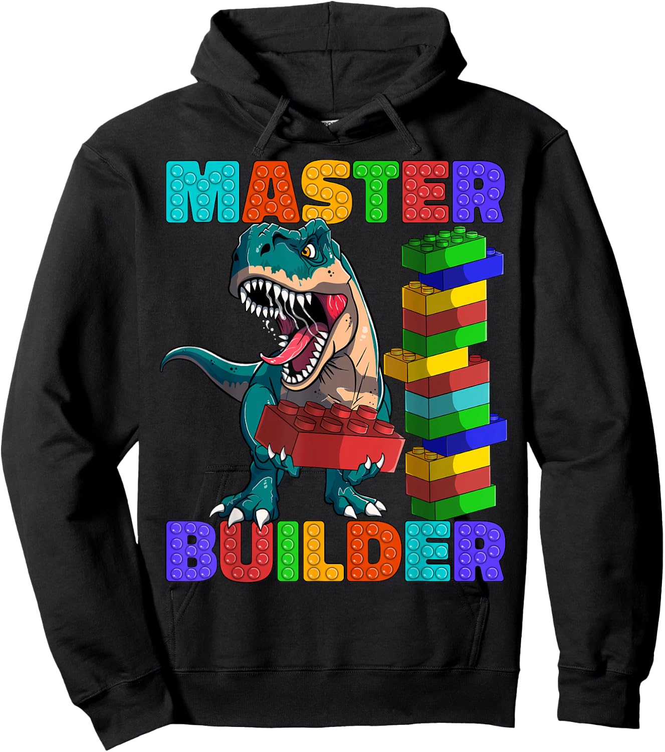 Master Builder Dinosaur Blocks T-Rex Kids Adults Hoodie - Hoodie | Black