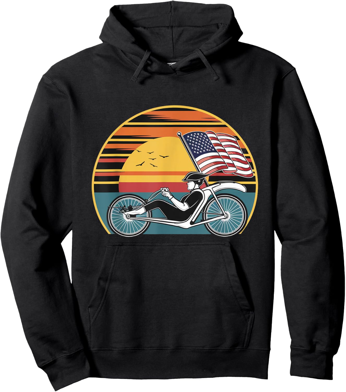 Vintage Recumbent Trike American Flag Hoodie - Hoodie | Black