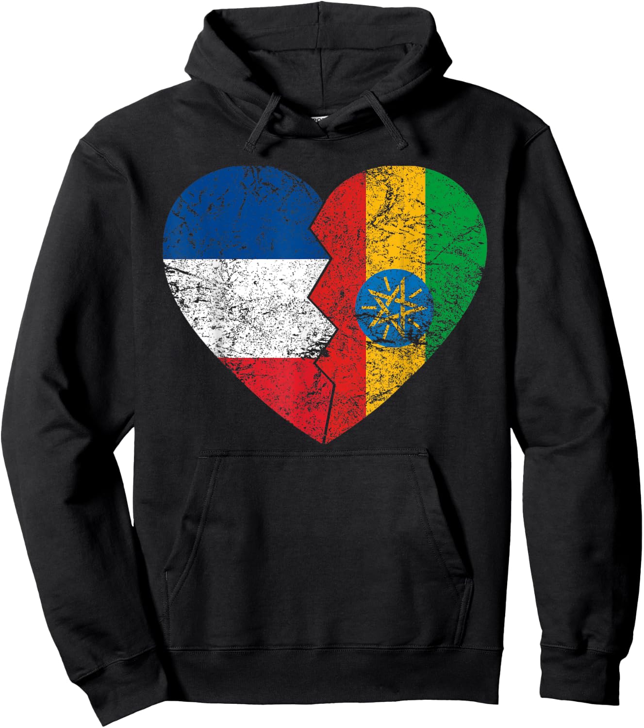 Ethiopian Flag Heart | France Ethiopia Roots Vintage , Black, S Hoodie - Hoodie | Black