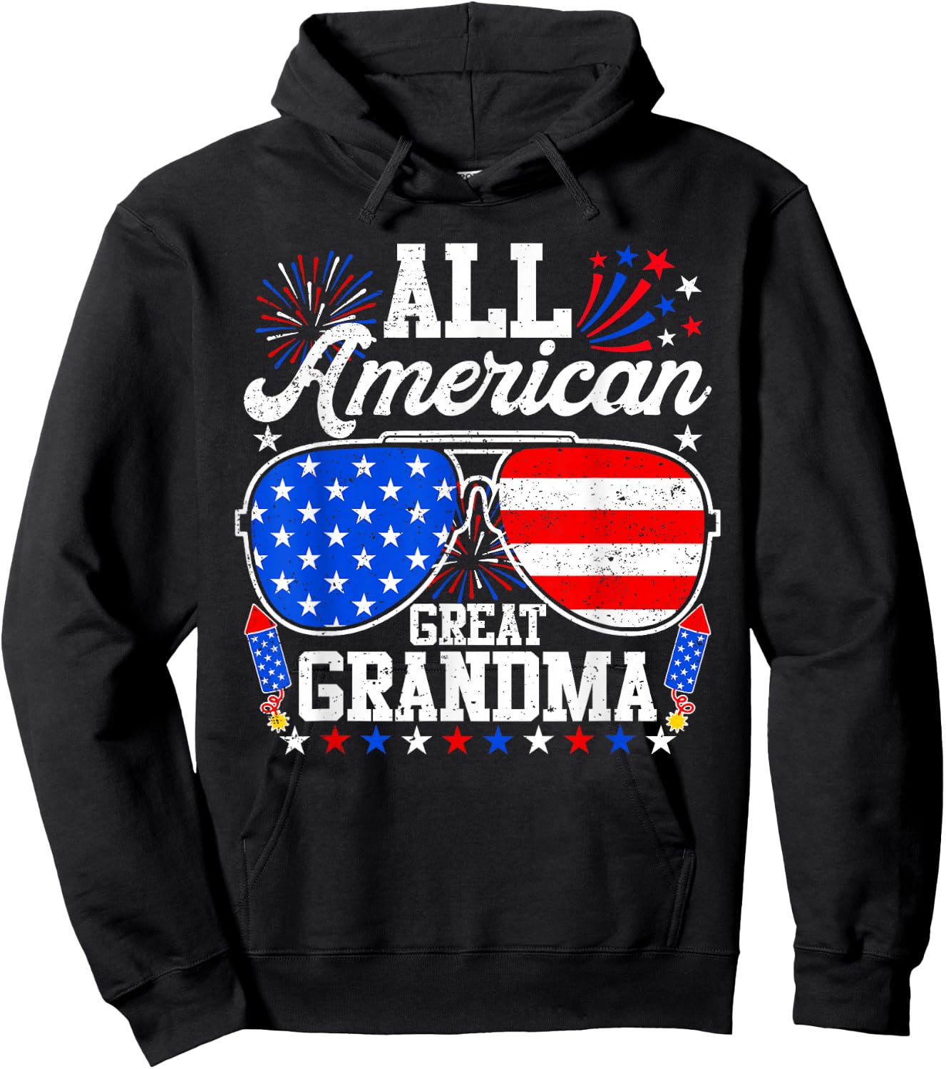 All American Great Grandma 4th of July Sunglasses Patriotic Hoodie - Hoodie | Black