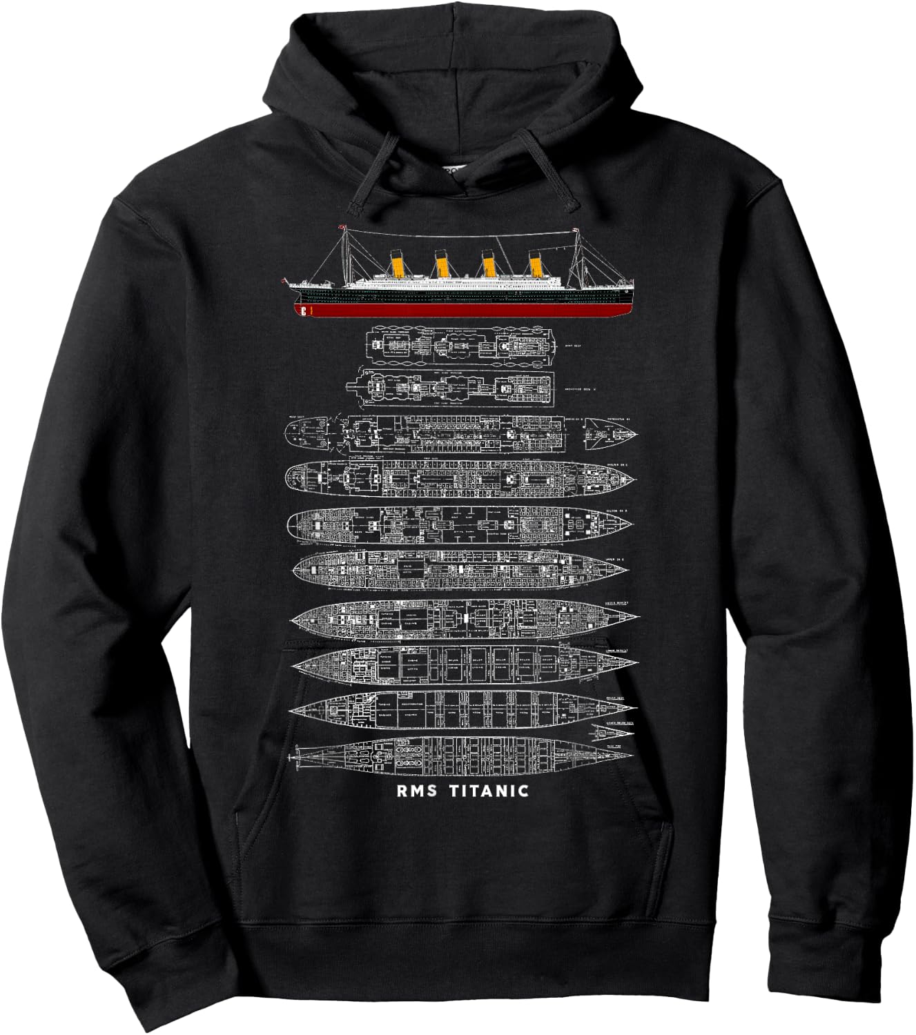 Titanic 1912 Sinking Ship Vintage Collection - Erwachsene , Schwarz, S, Kurzarm, Retro, Vintage, Collectible, Themed, 1912 Hoodie - Hoodie | Black