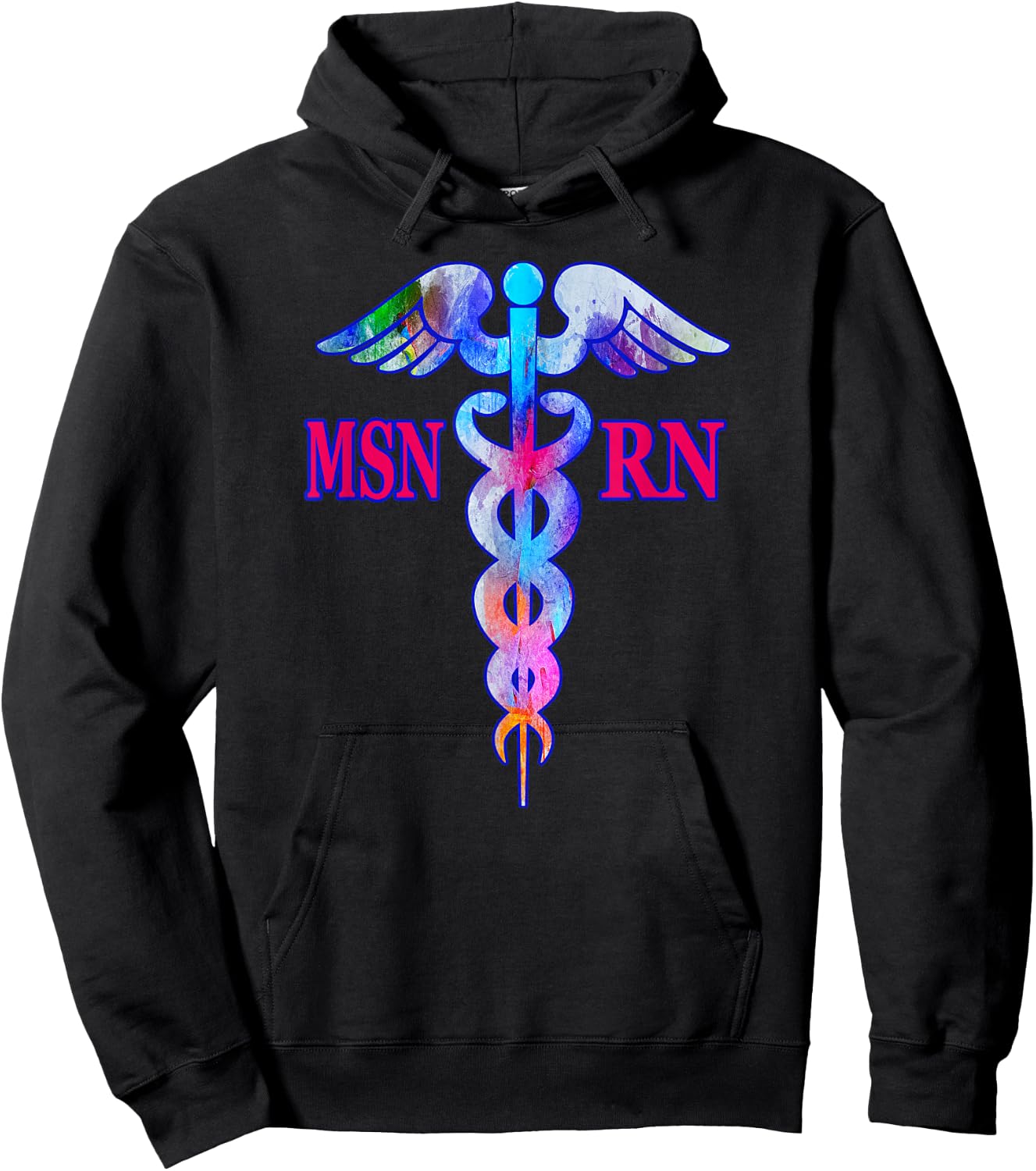 MSN Registered Nurse RN Caduceus Nursing Emblem Graphic Role Hoodie - Hoodie | Black