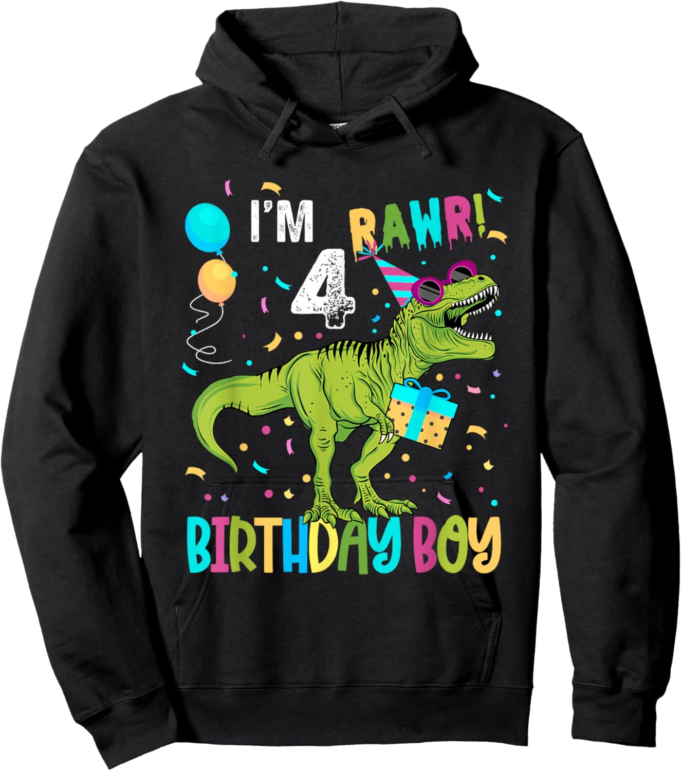 Birthday Boy 4 Years Old 4th Cute Rex Family Dinosaur Squad Hoodie - Hoodie | Black