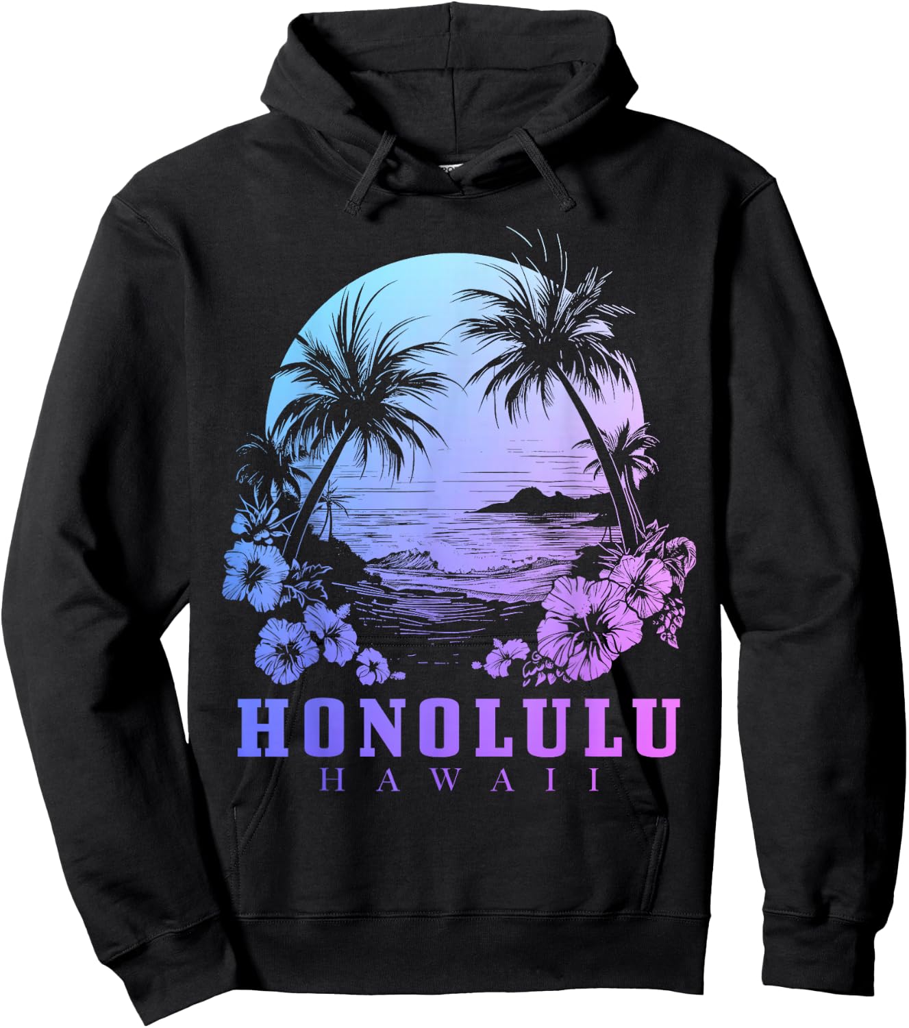 Honolulu Hawaii Hawaiian Hibiscus Flowers Surfer Souvenir Hoodie - Hoodie | Black