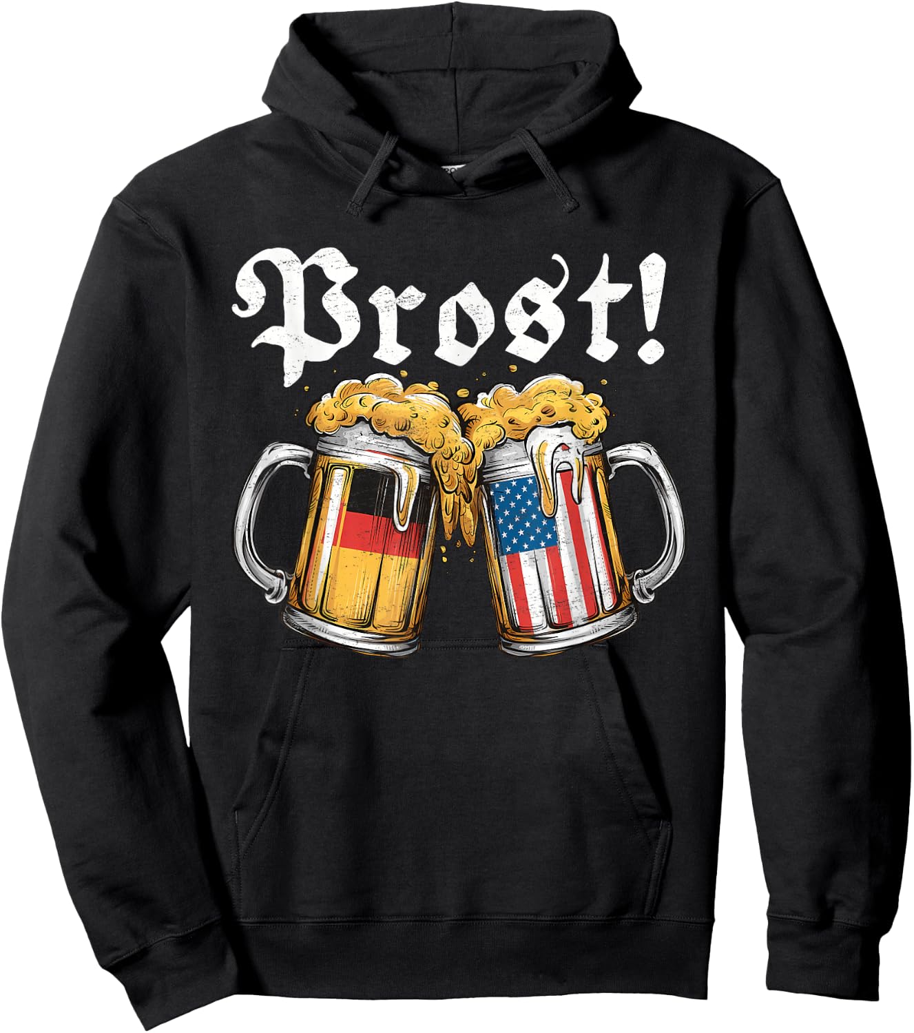 Prost Beer German American Flag T shirt Oktoberfest Men Mug Hoodie - Hoodie | Black