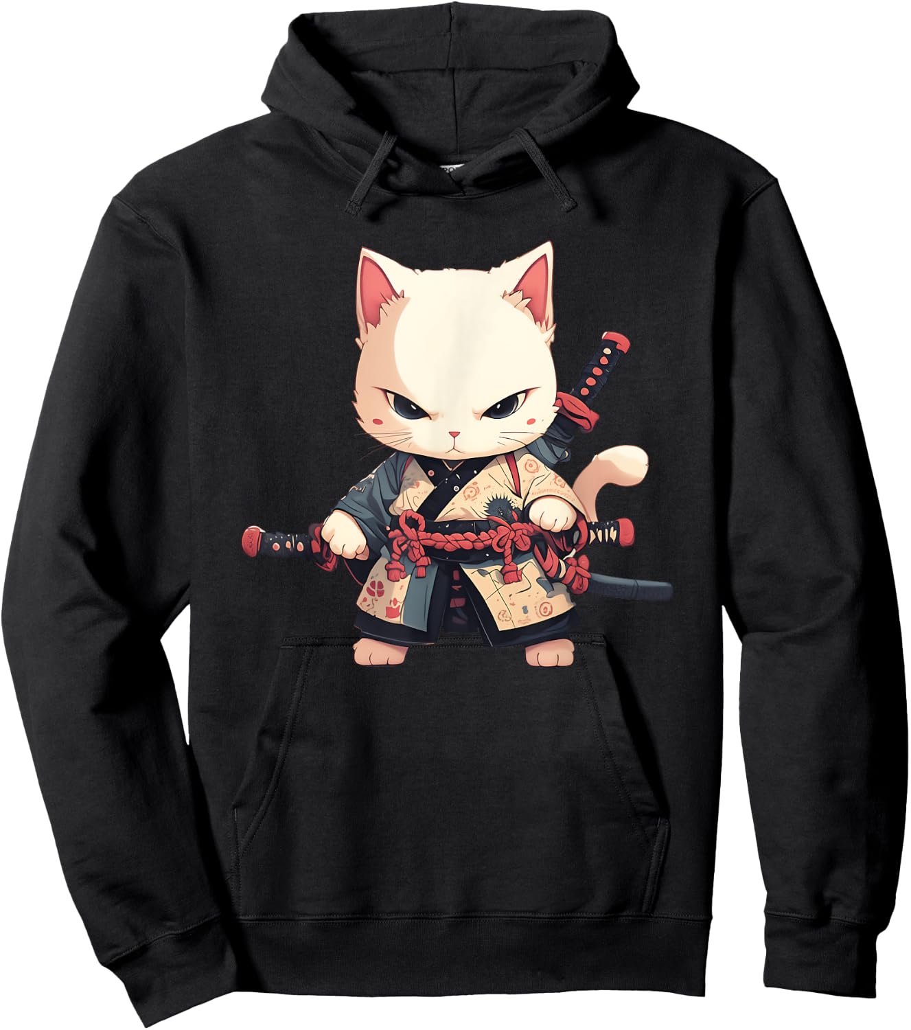 Japanese Samurai Cat Kawaii Ninja Cat Neko Men Women Girls Kids Hoodie - Hoodie | Black