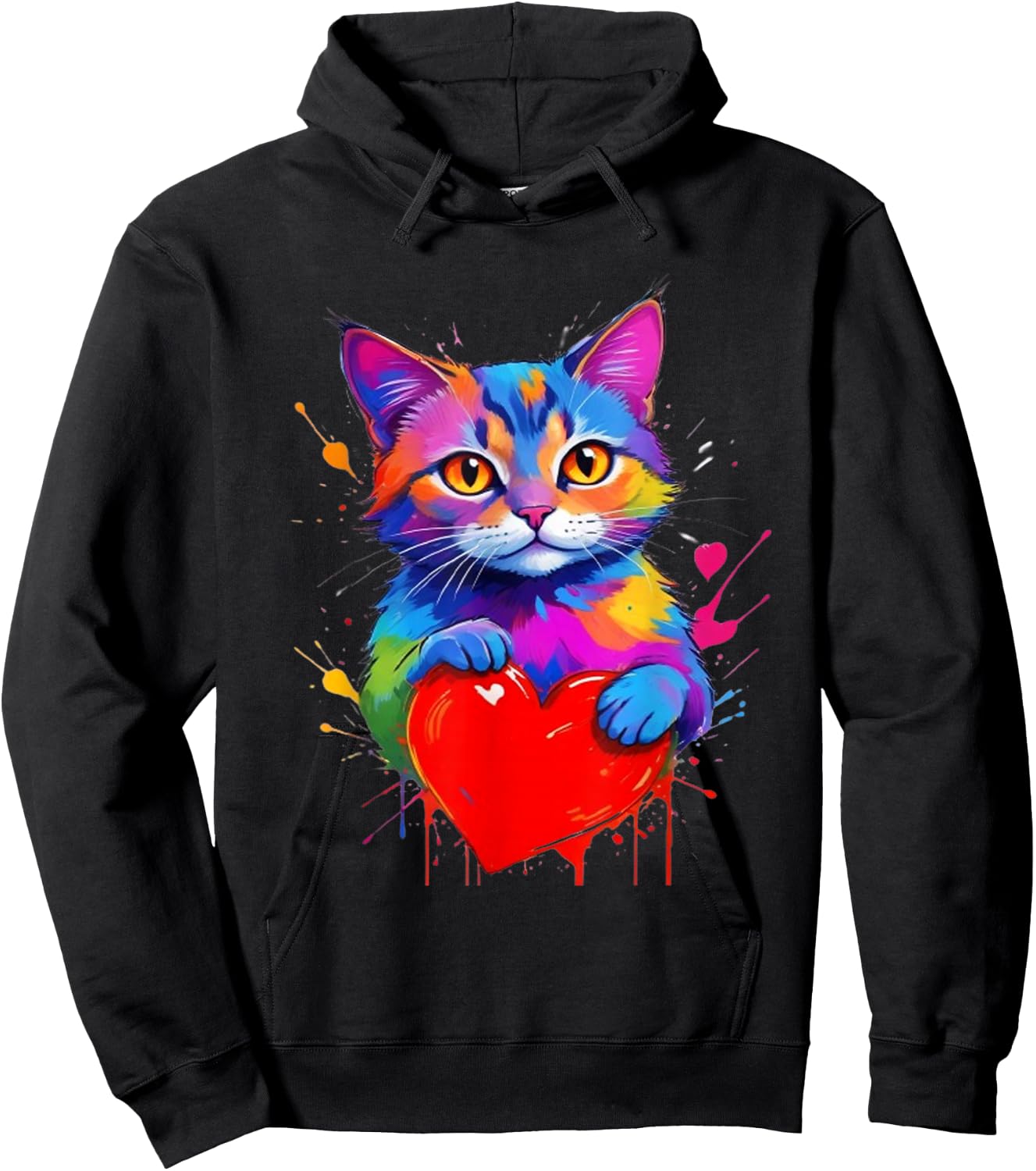 Buntes Katzen- – Regenbogen-Kätzchen-Herz Aquarell Haustier Hoodie - Hoodie | Black