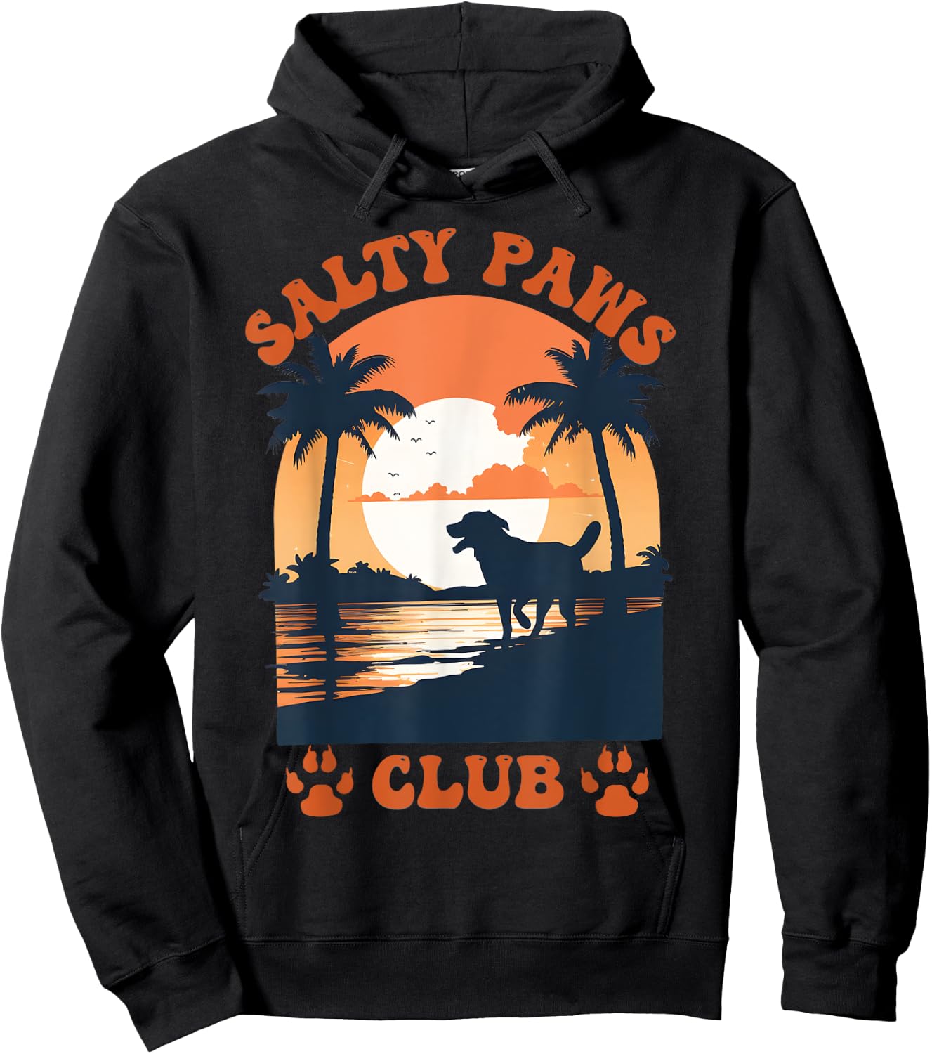 Retro Dog Beach Day Salty Paws Print Summer Ocean Sunset Men Women Hoodie - Hoodie | Black
