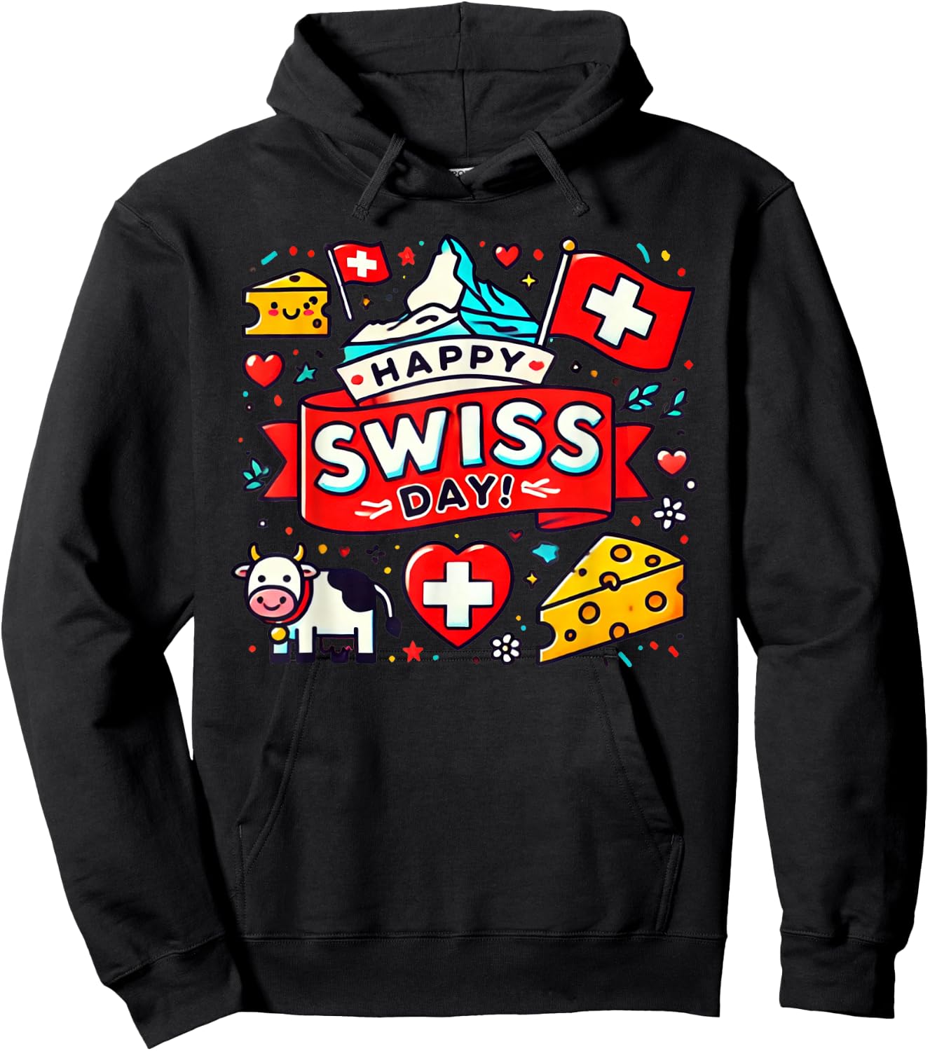 Happy Swiss Day Switzerland National Day Swiss Flag Hoodie - Hoodie | Black