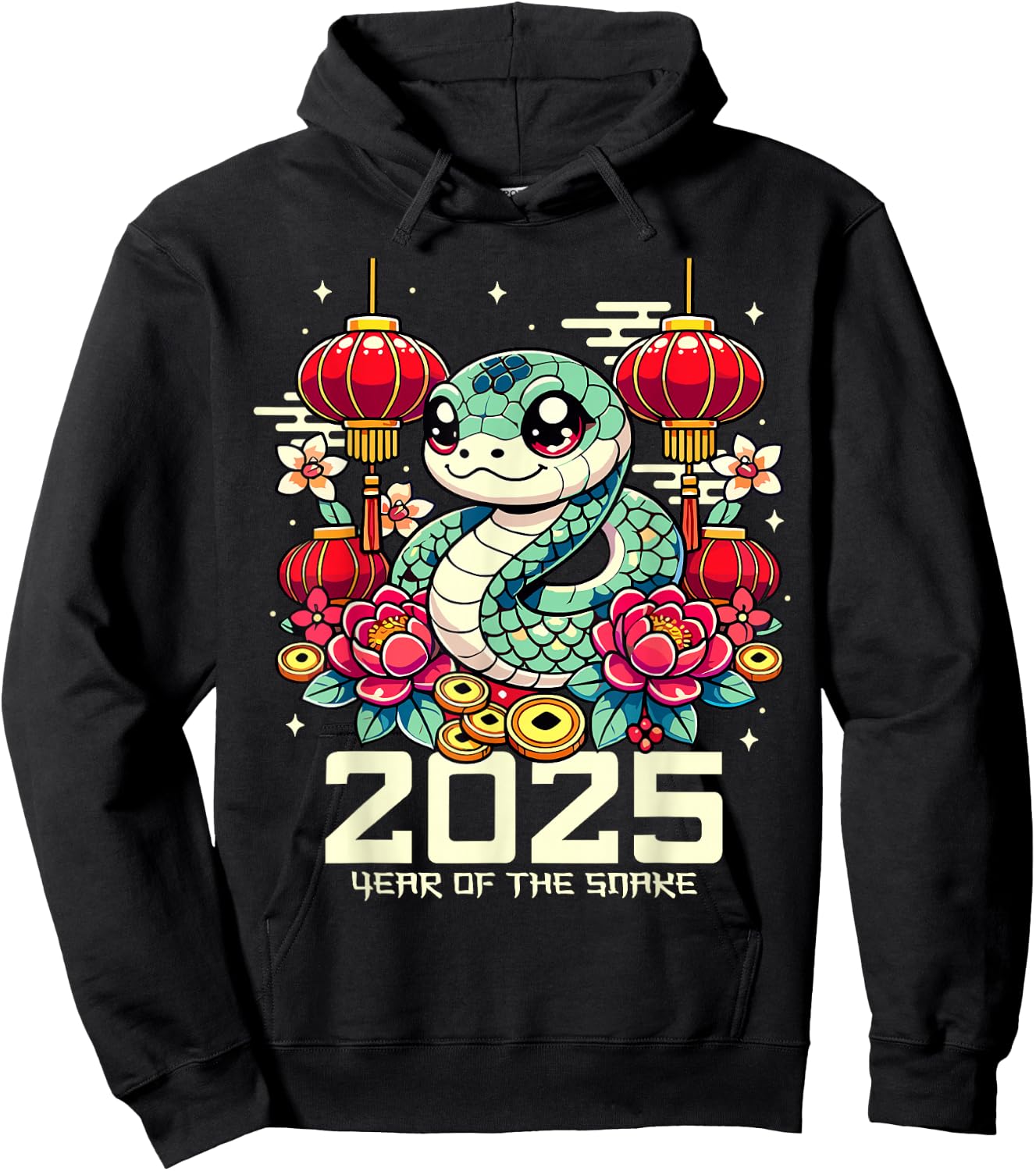 Cute Happy Chinese New Year of the Snake 2025 Lunar Zodiac Hoodie - Hoodie | Black