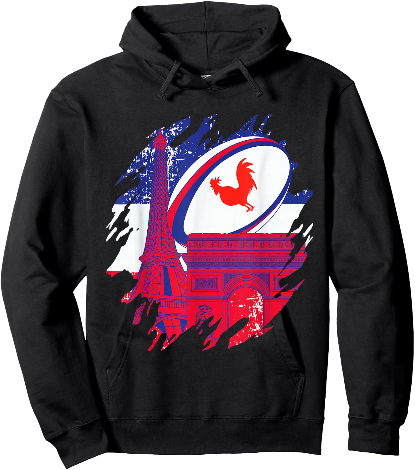 Rugby Shirt Player Child Man Flag Rooster Men Women , Black, S Hoodie - Hoodie | Black