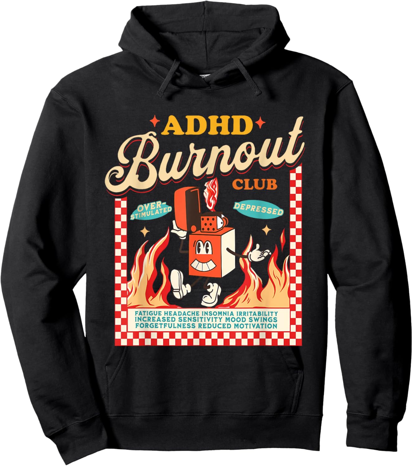 ADHD Burn Out Awareness Club Vintage , Small, Black Hoodie - Hoodie | Black