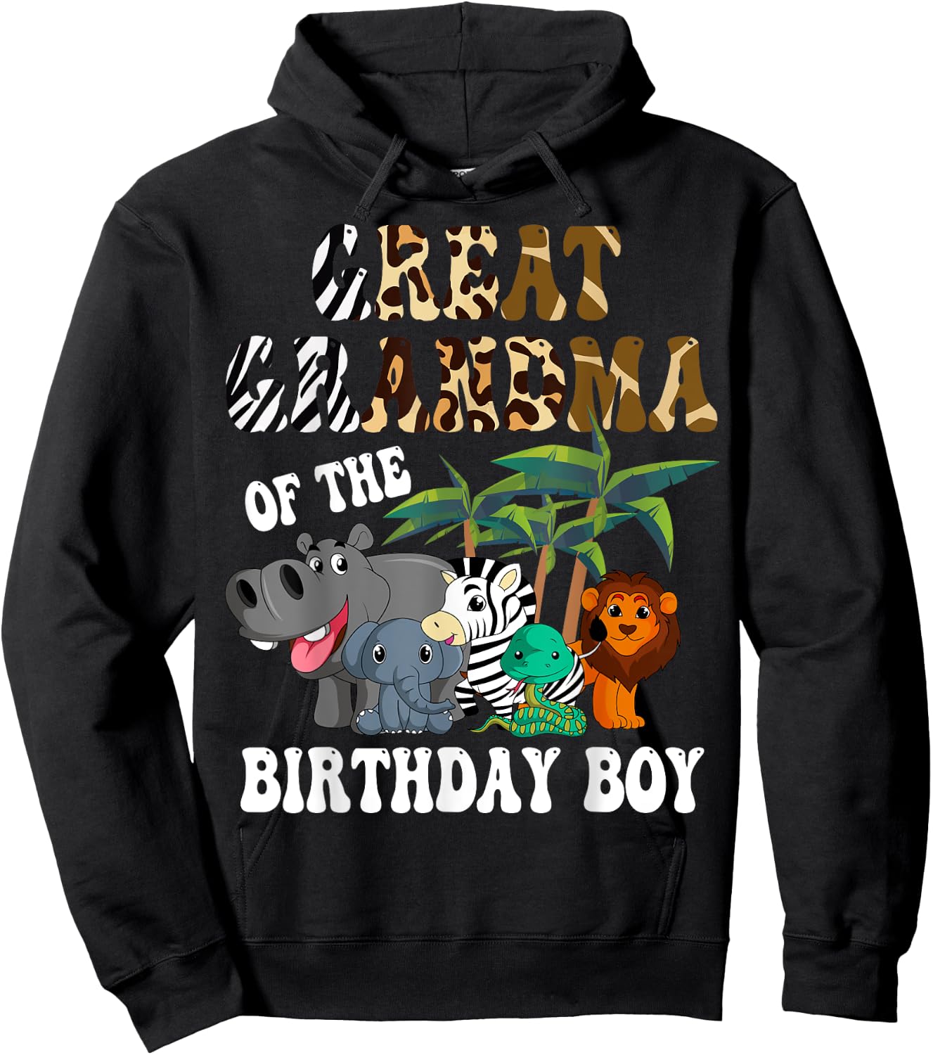 Great Grandma of the Birthday Boy Zoo Safari Celebration Hoodie - Hoodie | Black