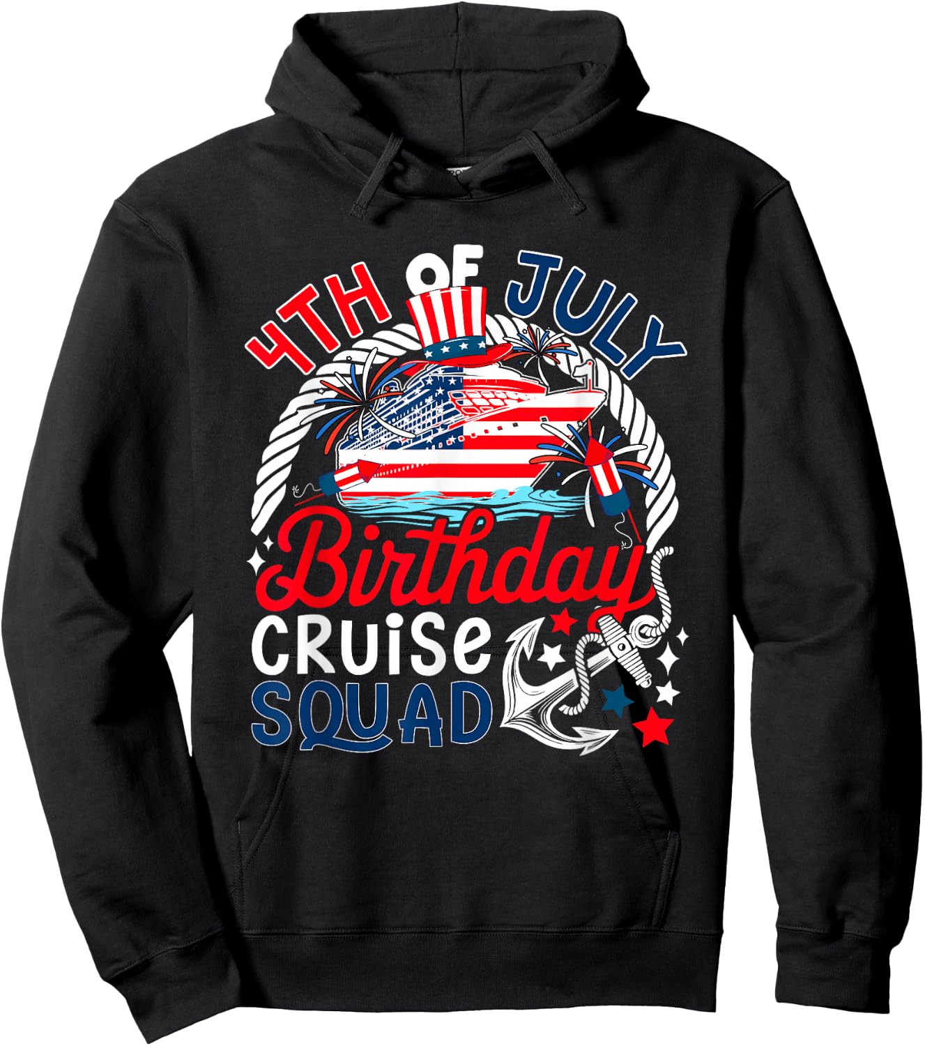 4th Of July Birthday Cruise Squad US Flag Patriotic Group Hoodie - Hoodie | Black