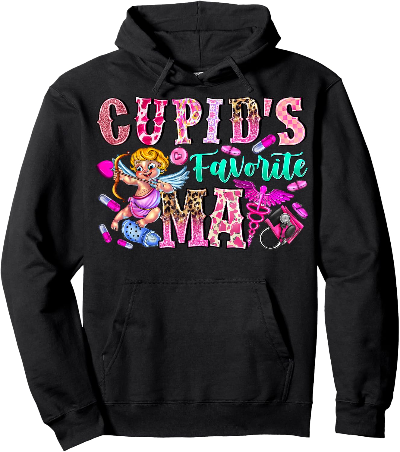 Cupid's Favorite MA Medical Assistants Valentines Day Women Hoodie - Hoodie | Black