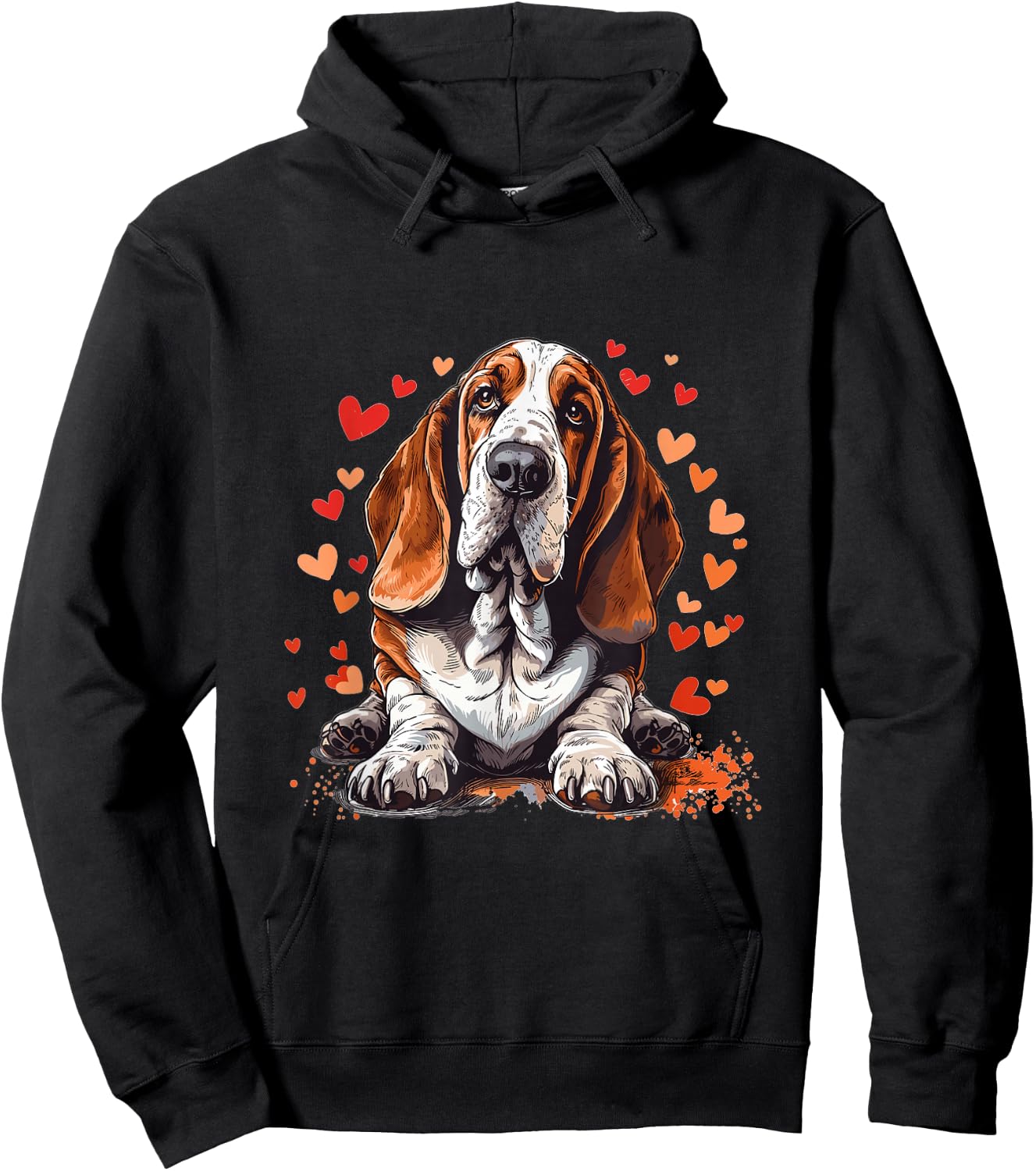 Basset Hound with Hearts Dog Breed Graphic Hoodie - Hoodie | Black