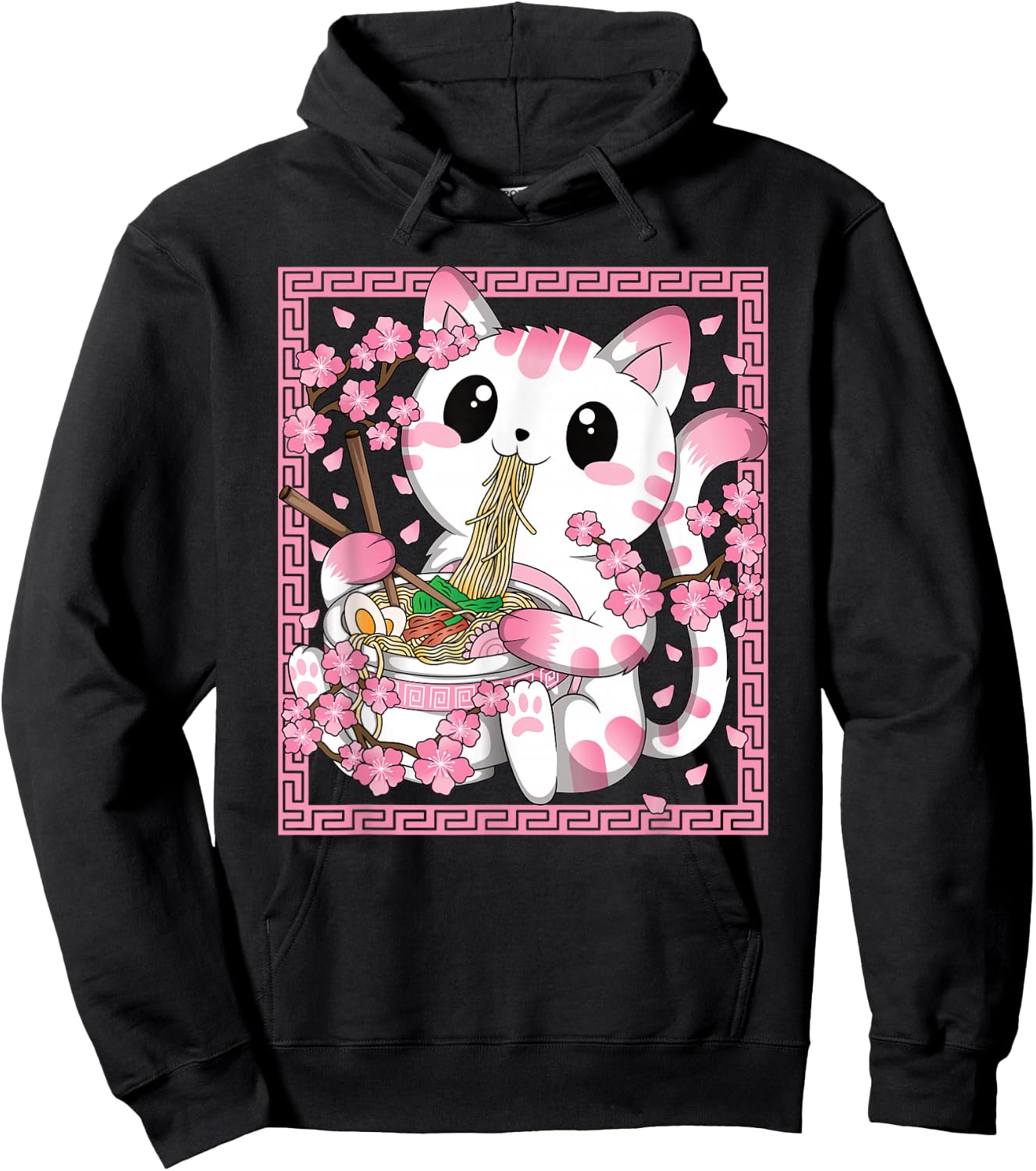 Japanische Anime Katze Ramen Nudeln Manga Kawaii Mädchen Hoodie - Hoodie | Black