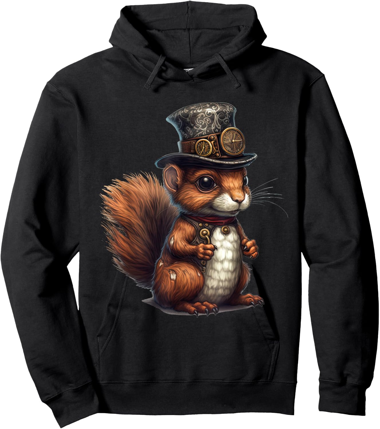Squirrel in steampunk mechanical gear, vibrant squirrel Hoodie - Hoodie | Black