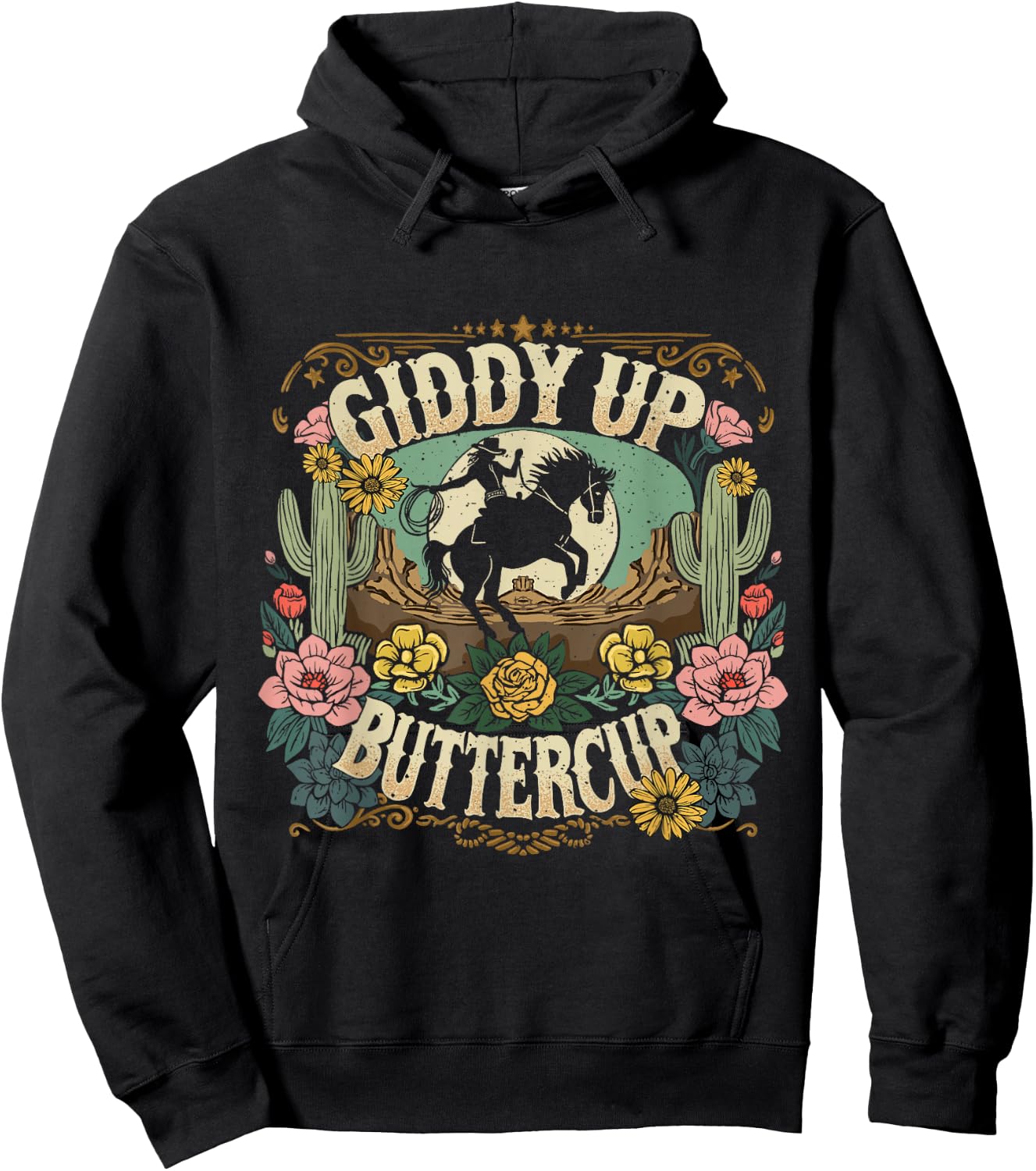 Giddy Up Buttercup Country Western, Rustic Rodeo Wear women Hoodie - Hoodie | Black