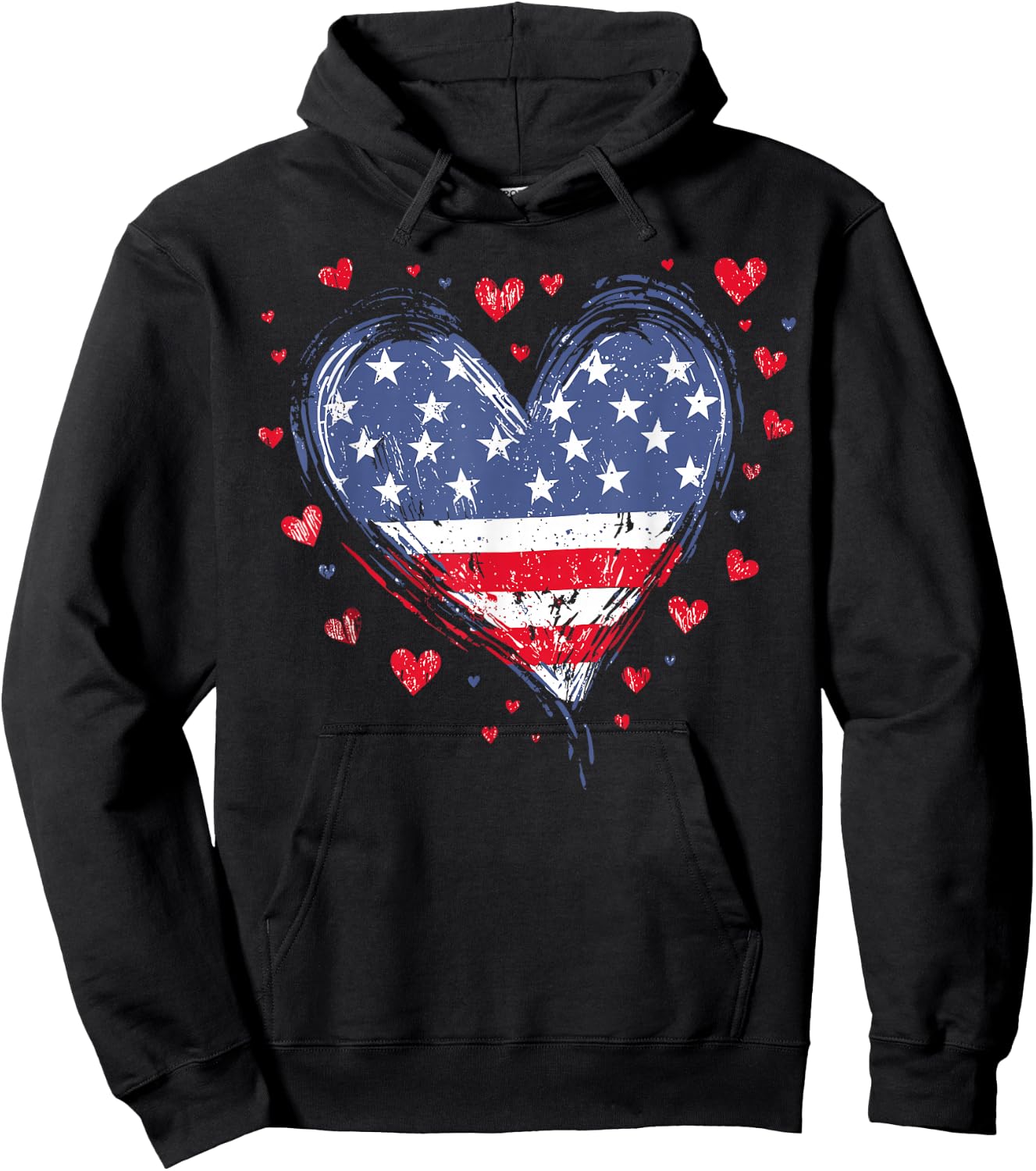 Cute American Flag Heart USA Patriotic 4th of July Hoodie - Hoodie | Black
