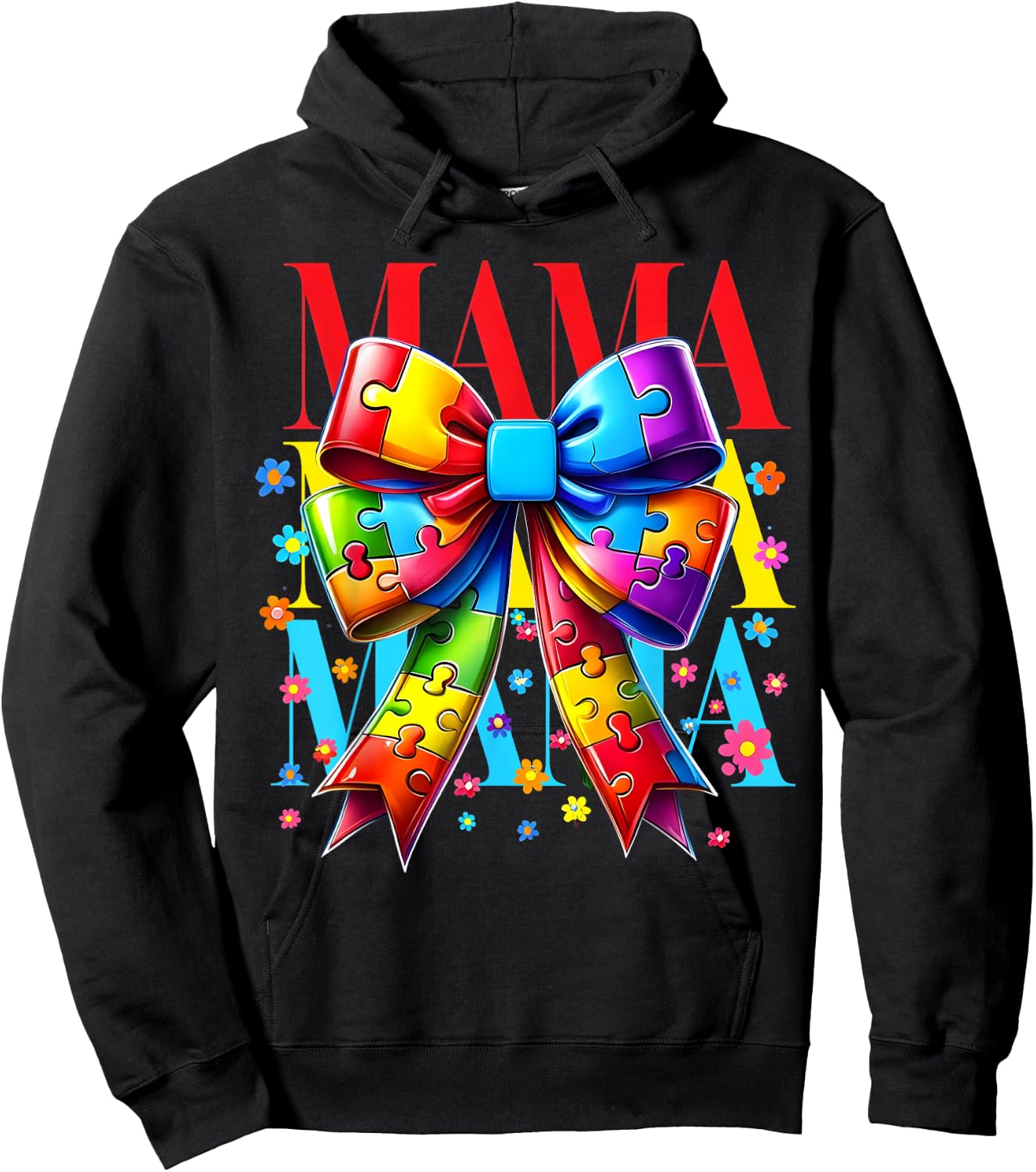 Autism Mom Puzzle Piece Coquette Bow Ribbon Autism Mama Kids Hoodie - Hoodie | Black