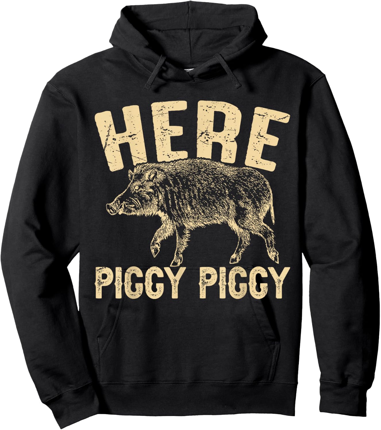 Here Piggy Piggy Funny Boar Hunting Vintage Hog Hunting Hoodie - Hoodie | Black