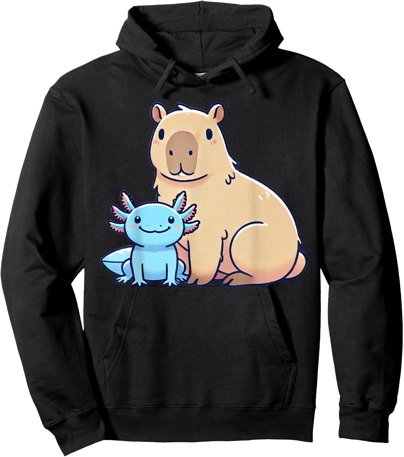 Kawaii Capybara Axolotl Hoodie - Hoodie | Black