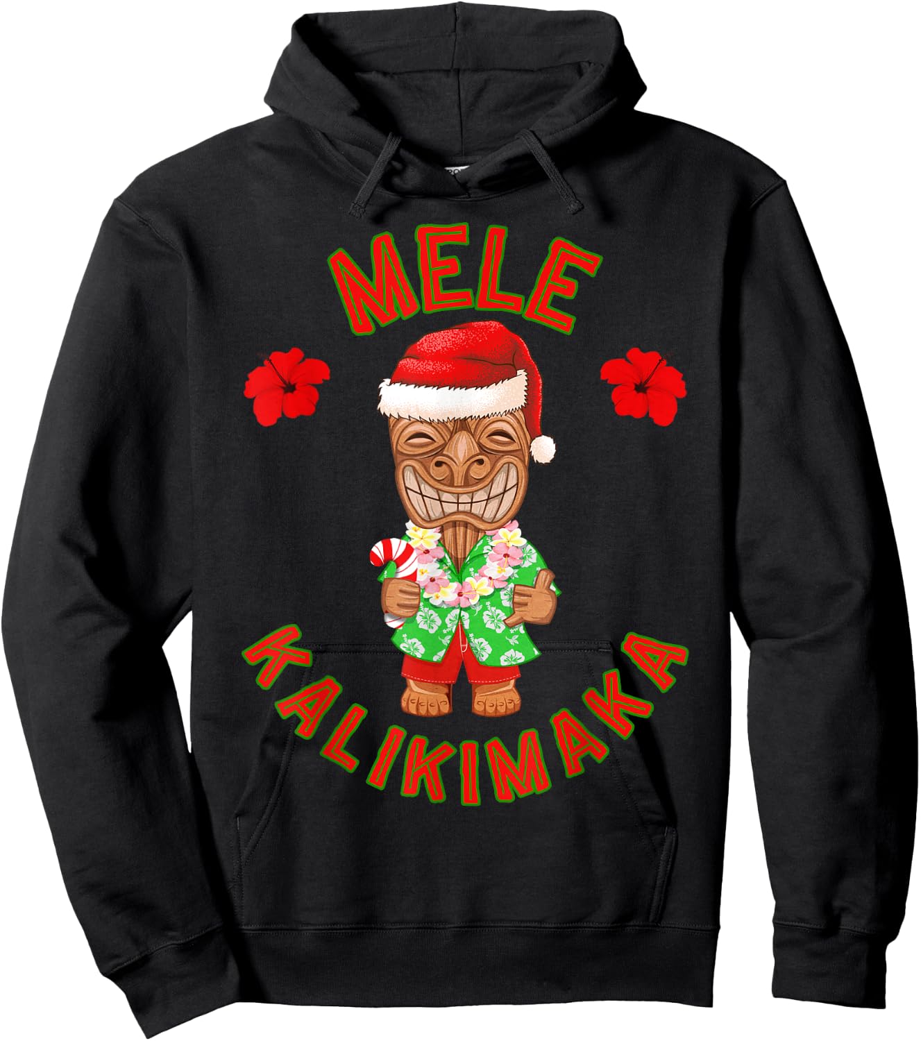 Funny Hawaiian Tiki Santa Merry Christmas Mele Kalikimaka Hoodie - Hoodie | Black