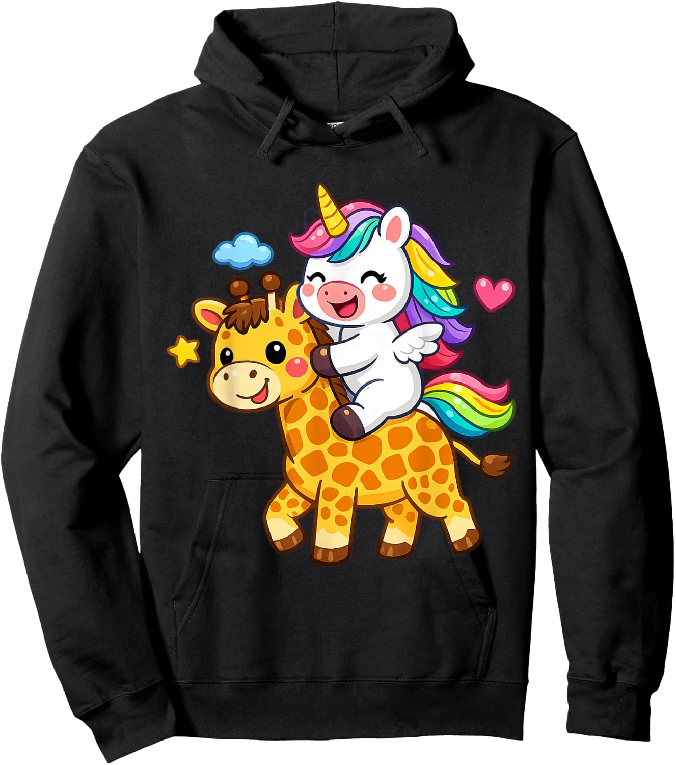 Unicorn Riding A Giraffe Boys Girls Men Women Kids Adults Hoodie - Hoodie | Black