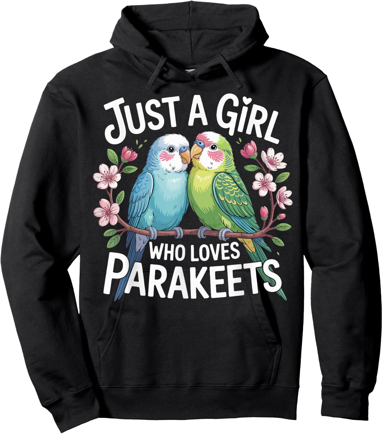 Just a Girl Who Loves Parakeets Cute Bird Gifts Girls Kids Hoodie - Hoodie | Black