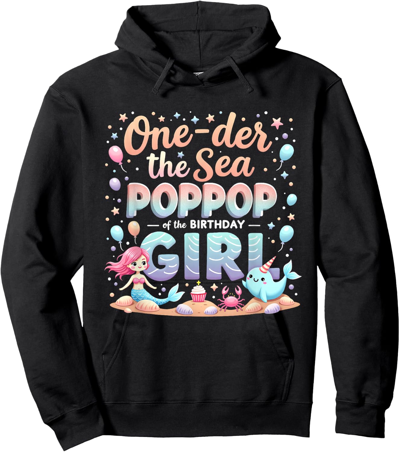 One Der The Sea Grandpa Poppop Of The Birthday Girl Hoodie - Hoodie | Black