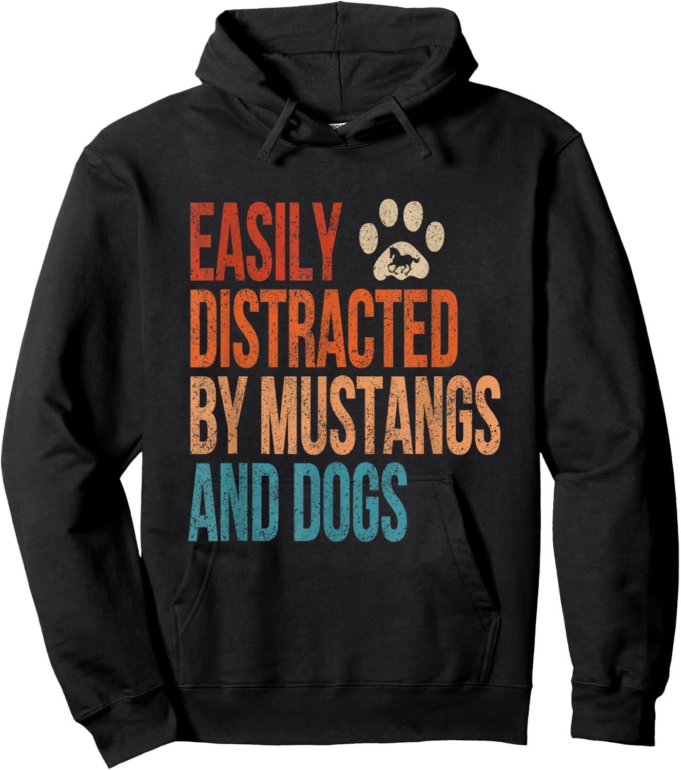 Easily Distracted by Mustangs and Dogs Funny Vintage Hoodie - Hoodie | Black