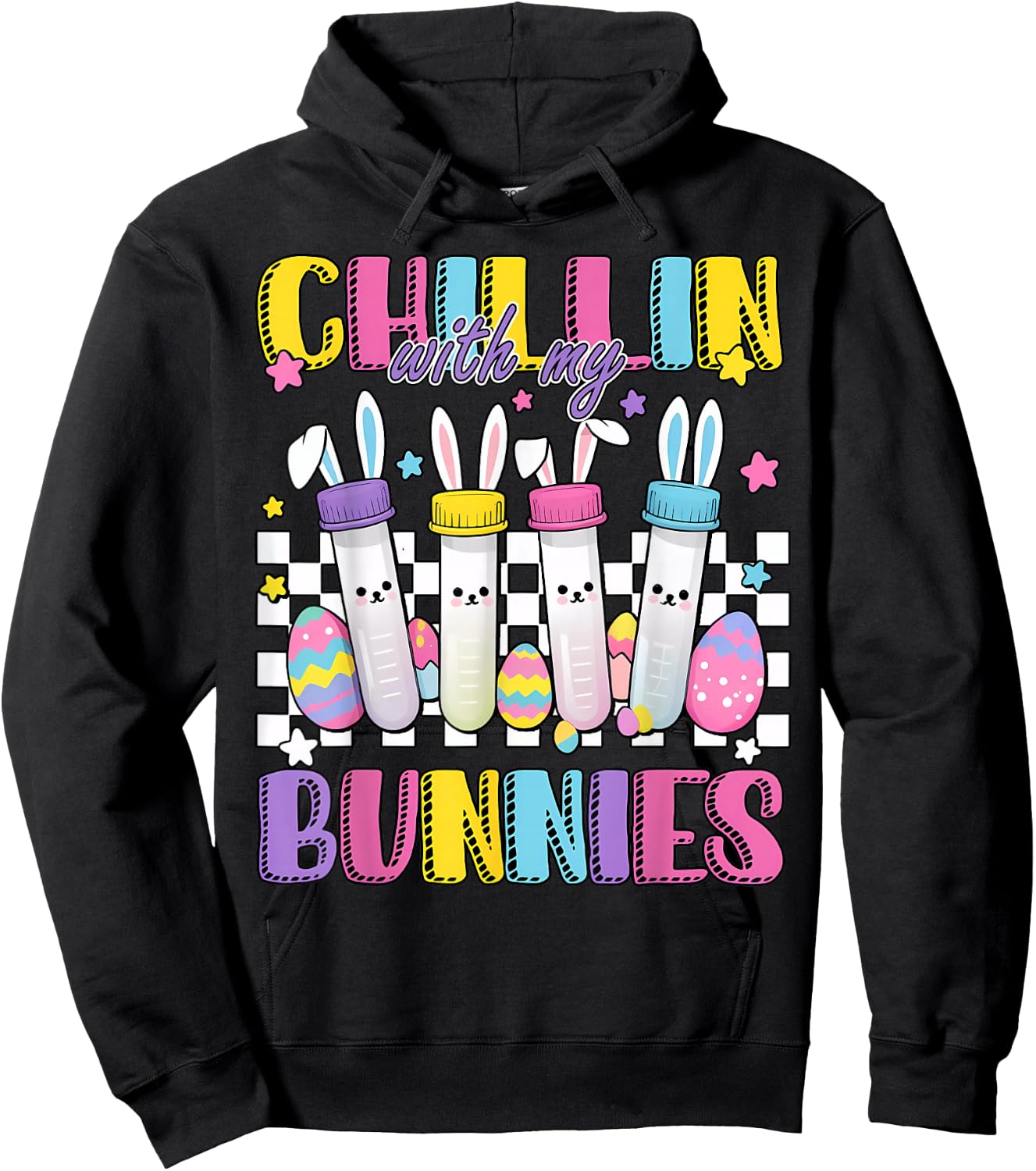 Chillin' With My Bunnies Nurse Blood Tube Phlebotomist Tech Hoodie - Hoodie | Black