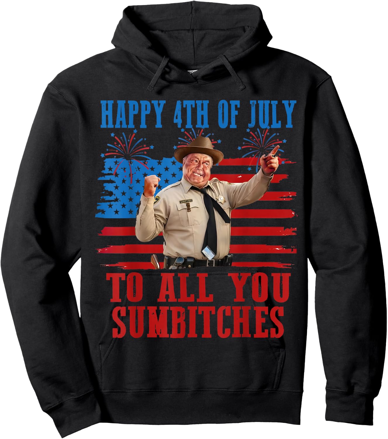 Retro Men Smokey Happy 4Th of July to All You Sumbitches Hoodie - Hoodie | Black