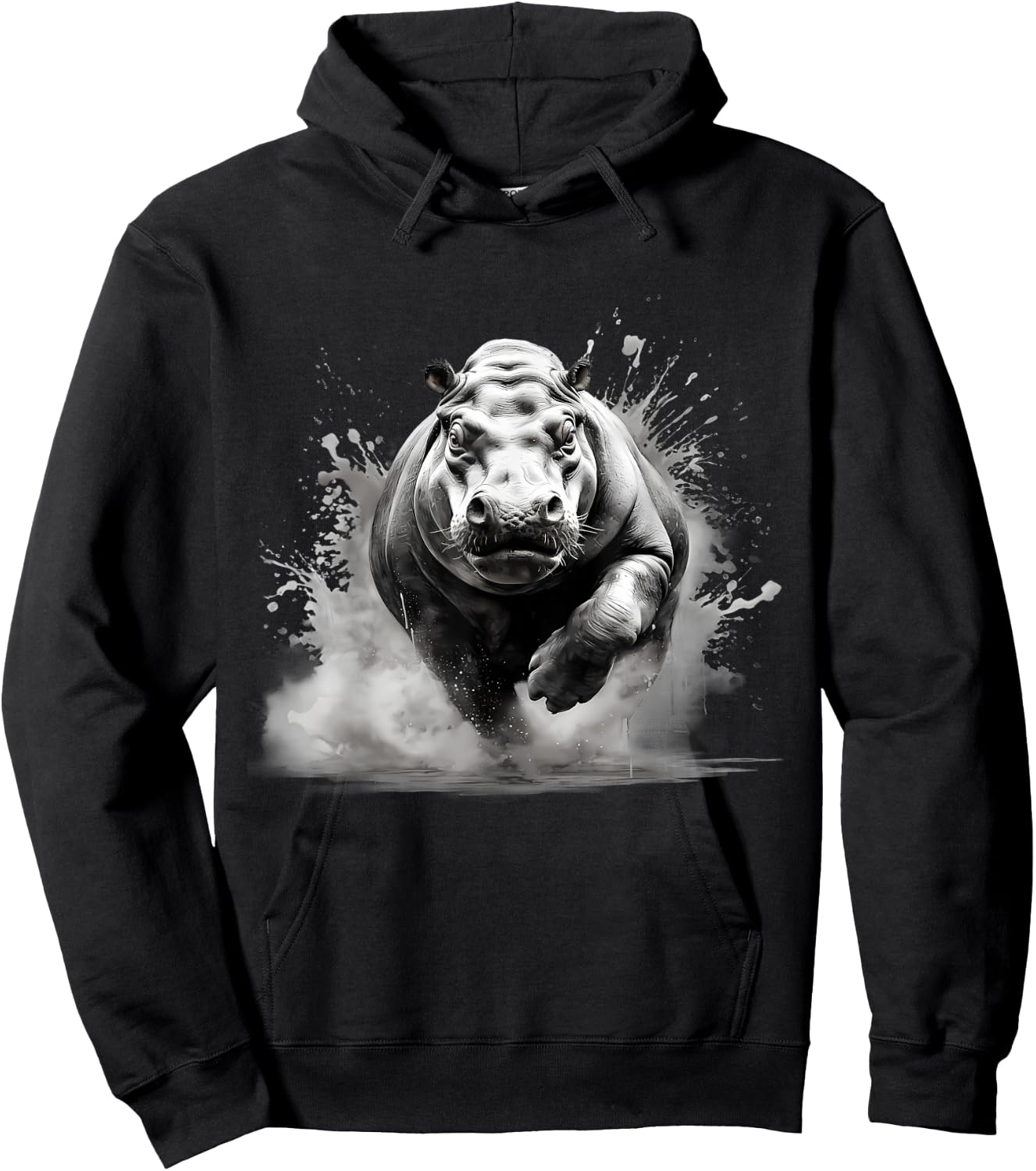 Hippo Portrait Drawing Nature Animal Art Hippopotamus Splash Hoodie - Hoodie | Black