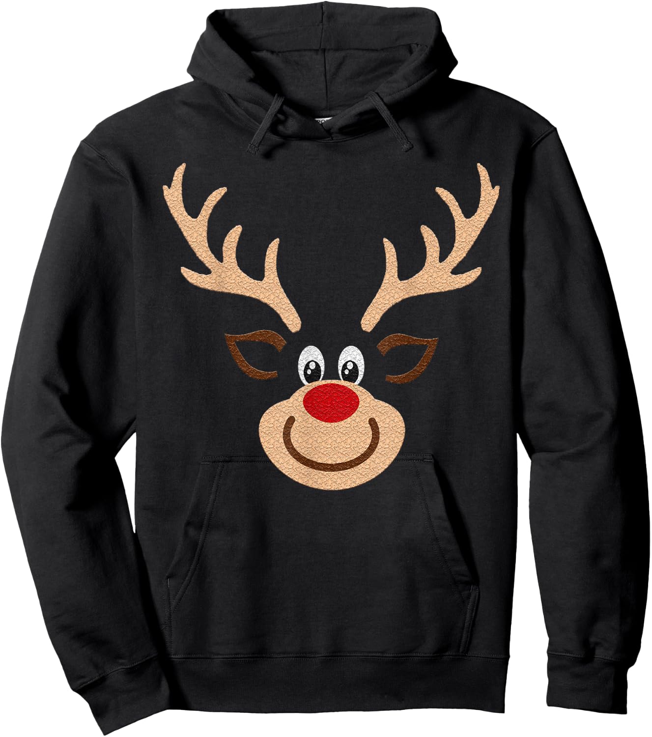 Reindeer Face Deer & Red Nose Brown Christmas Hoodie - Hoodie | Black