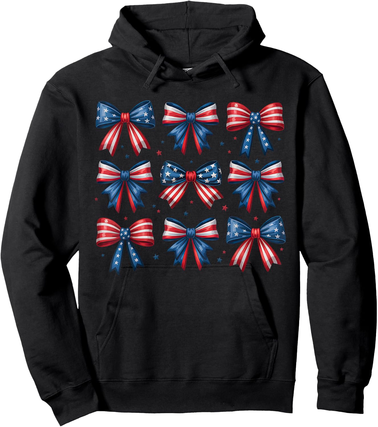 Patriotic Bow Coquette 4th Of July USA Red White And Blue Hoodie - Hoodie | Black
