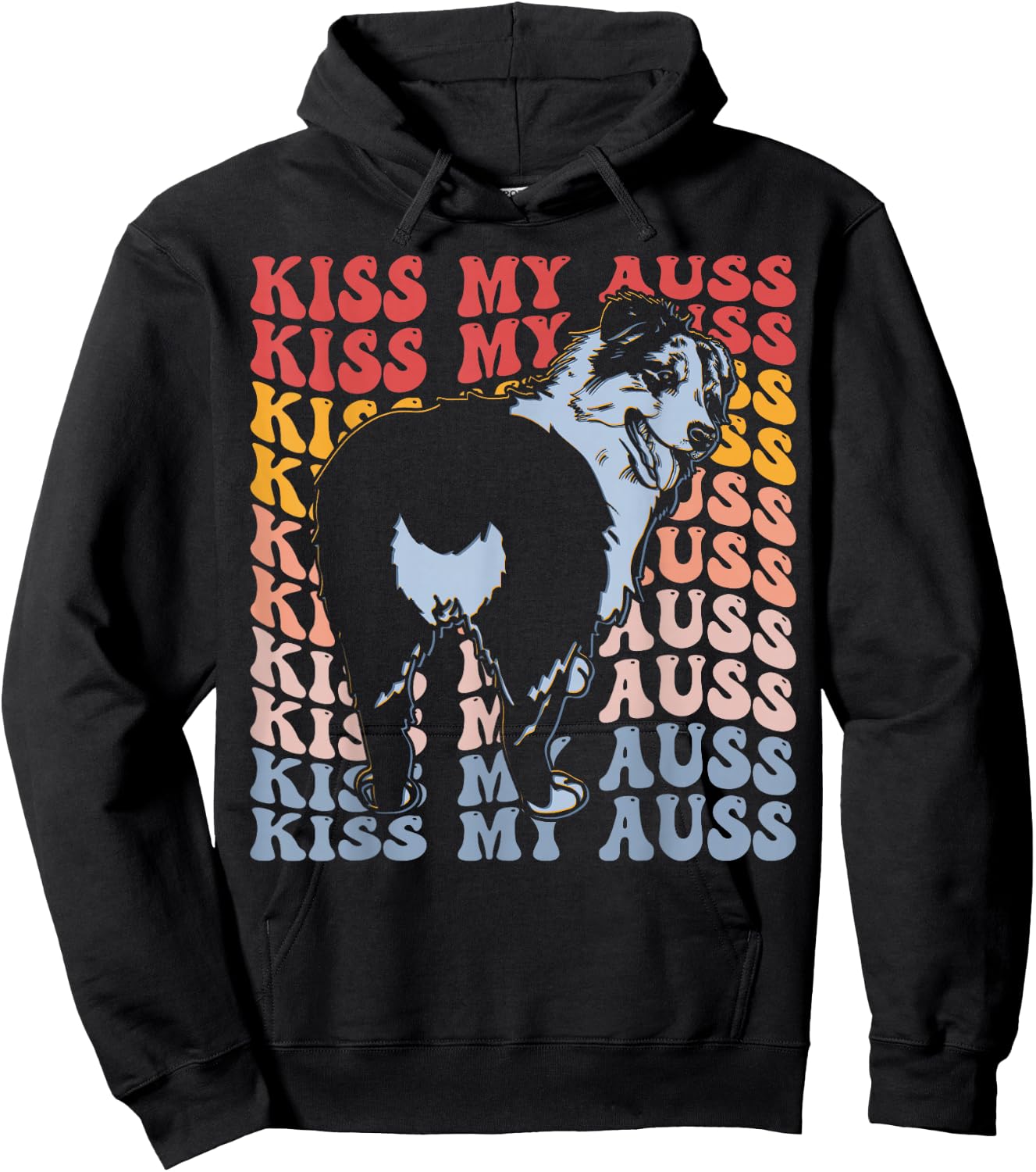 Kiss My Auss Groovy Australian Shepherd Dog Dog Lover Hoodie - Hoodie | Black