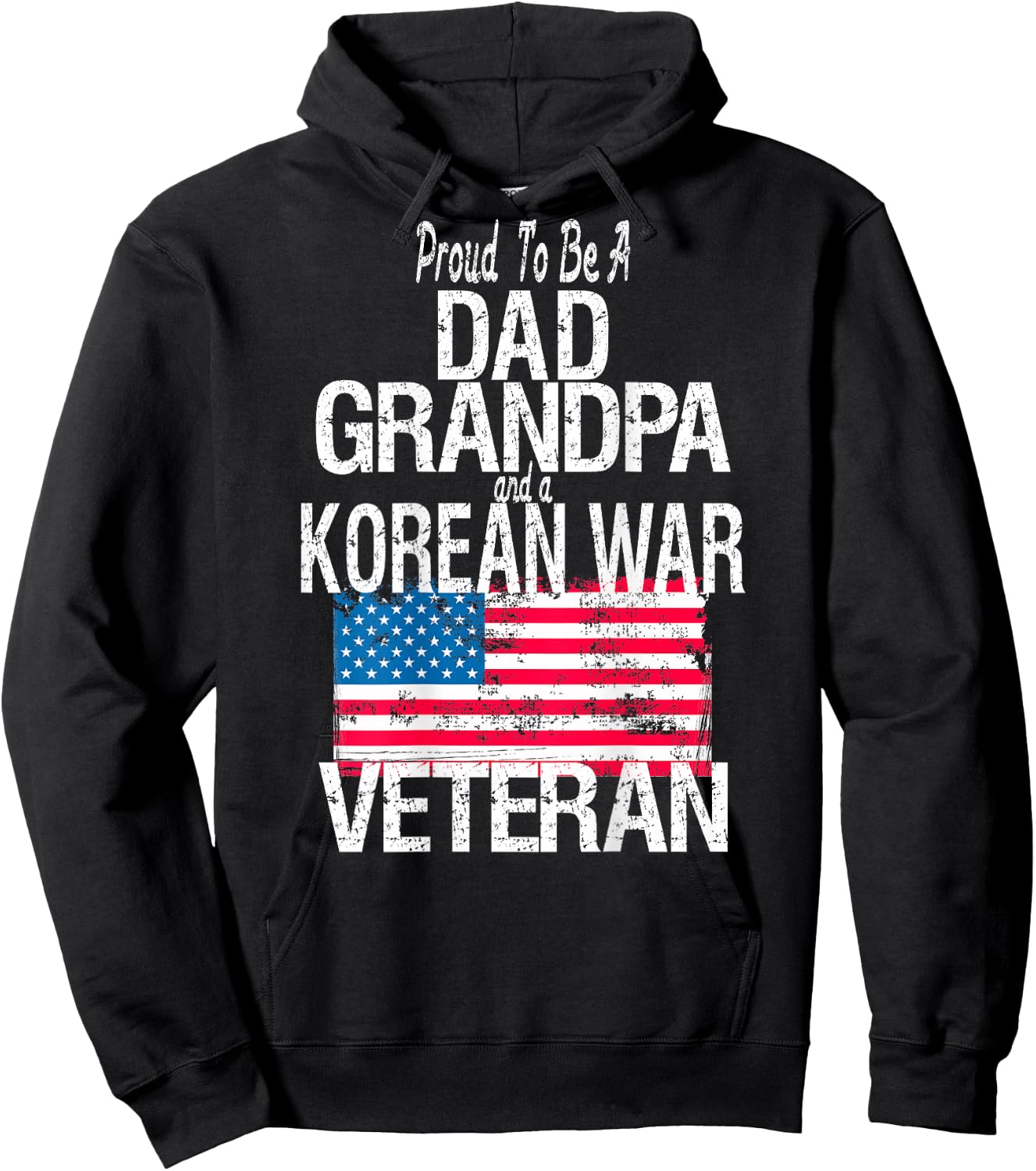 (Print on Back) Korean War Veteran American Flag Dad Grandpa Hoodie - Hoodie | Black