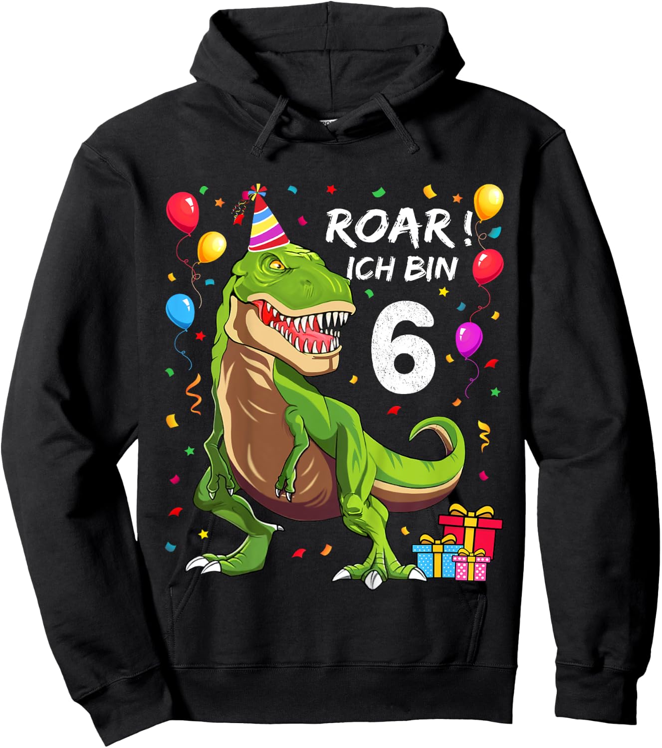 Children's Birthday Shirt 6 Years Boy Dinosaur Dino Ich bin 6 , black Hoodie - Hoodie | Black