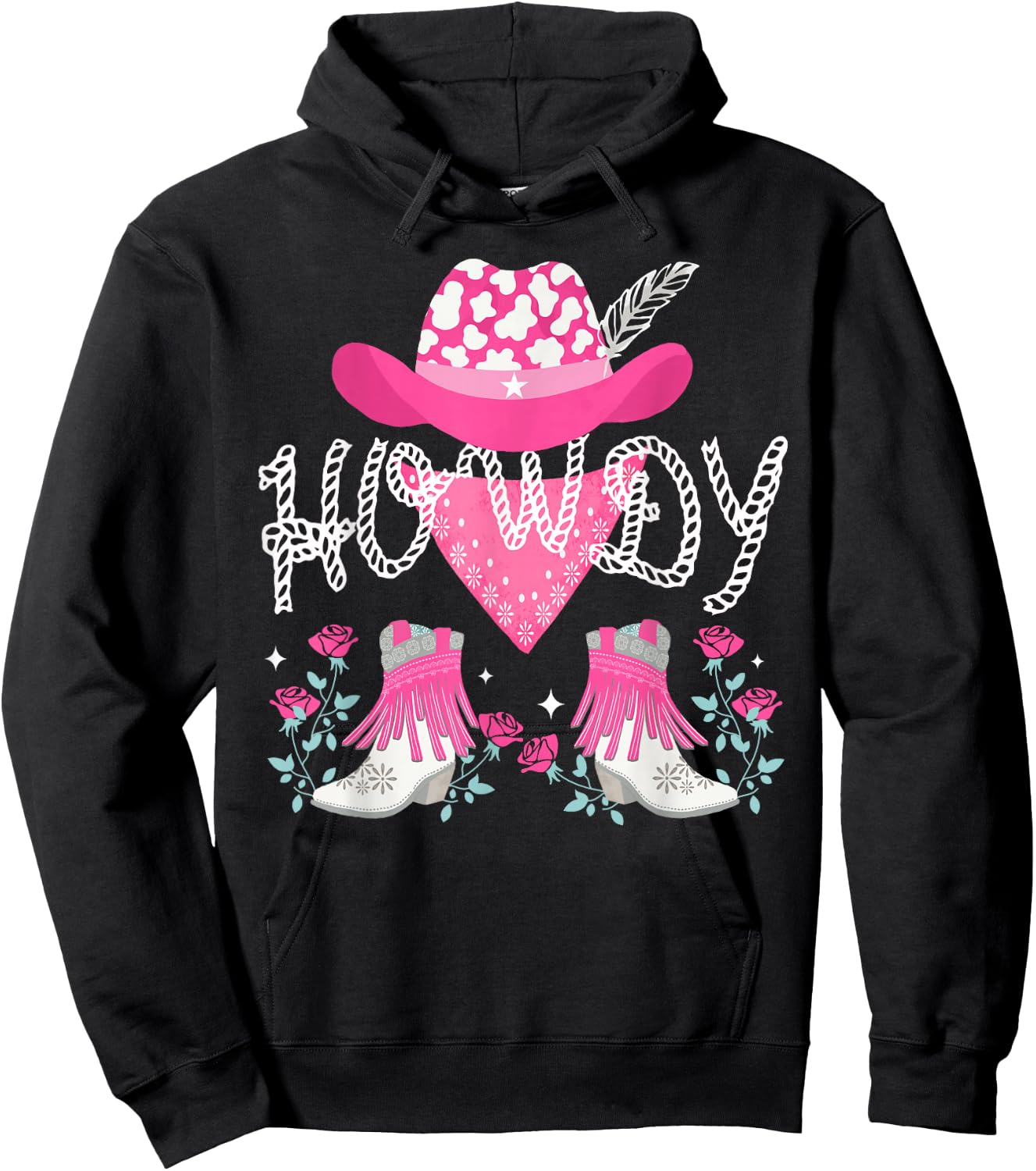 Howdy Pink Cowboy Hat Boots Country Western Rodeo Hoodie - Hoodie | Black